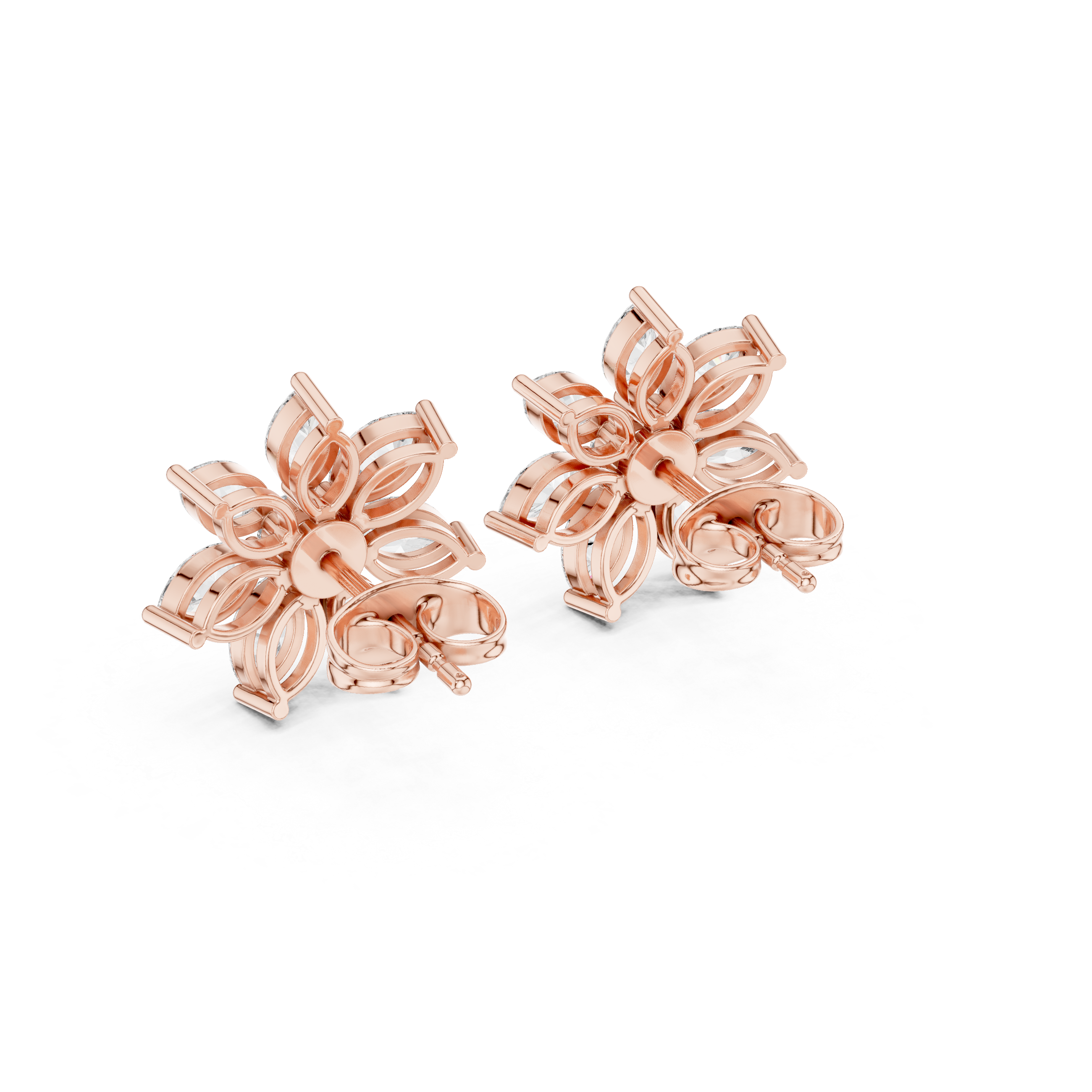 Marquise Floral Diamond Starburst Stud Earrings