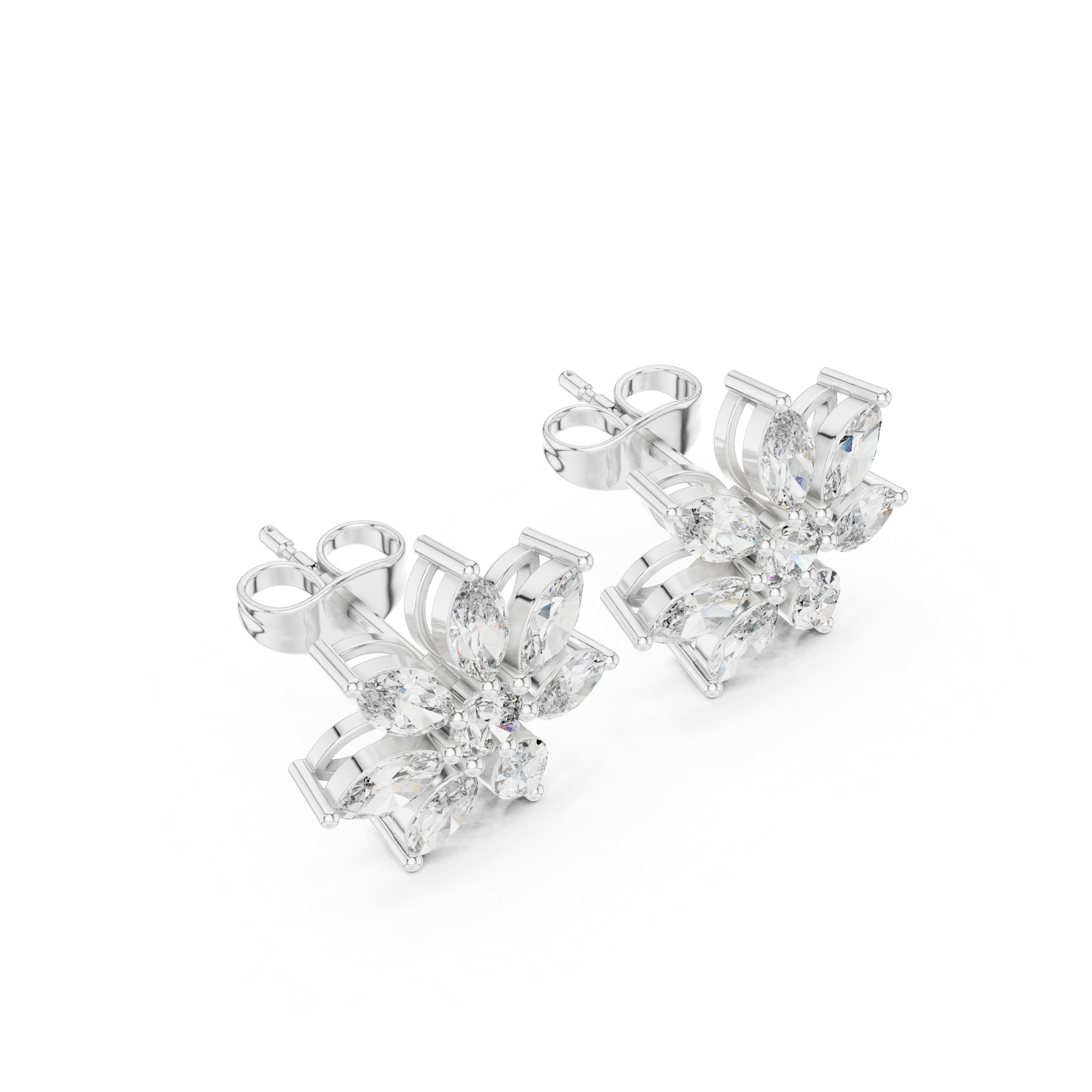 Marquise Floral Diamond Starburst Stud Earrings