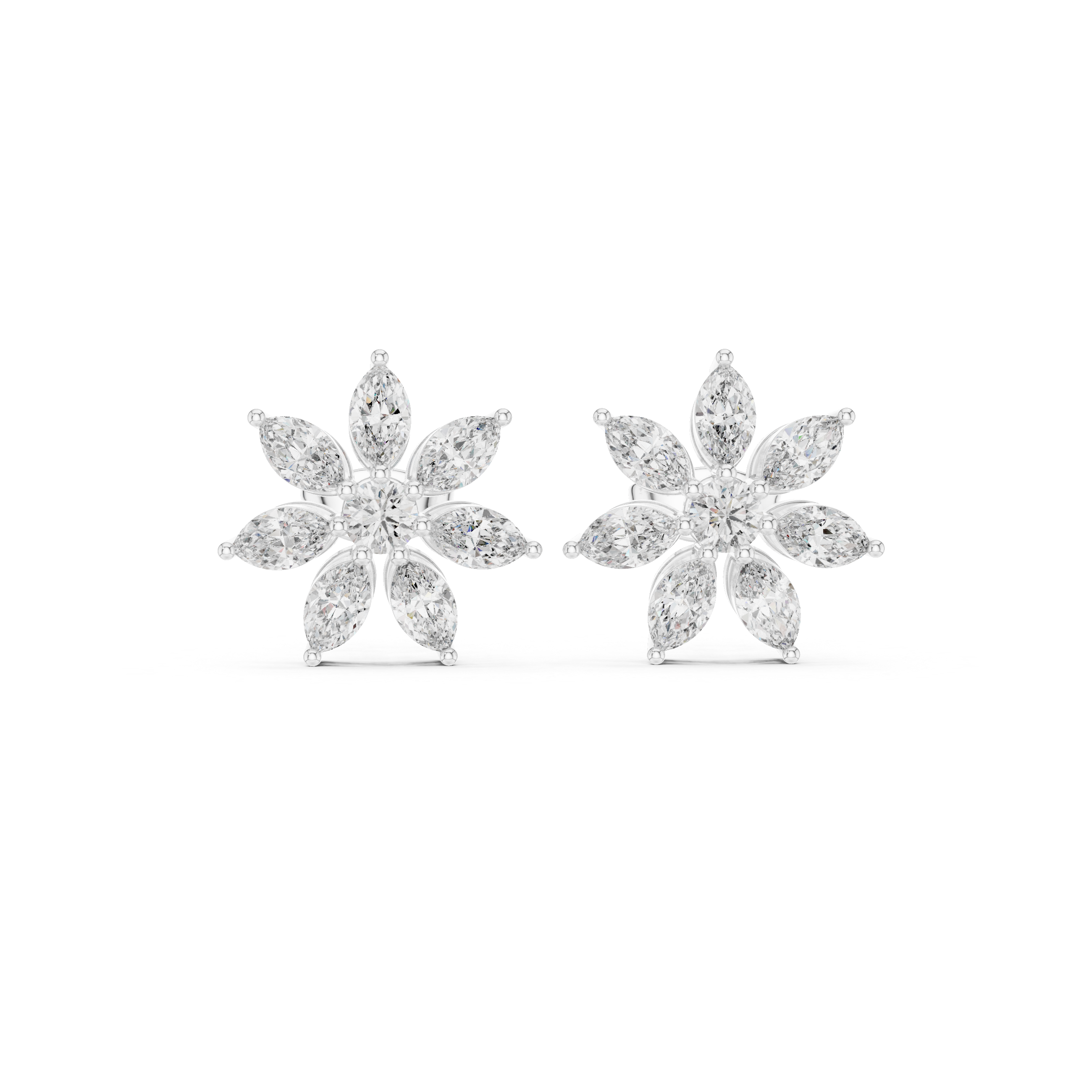 Marquise Floral Diamond Starburst Stud Earrings