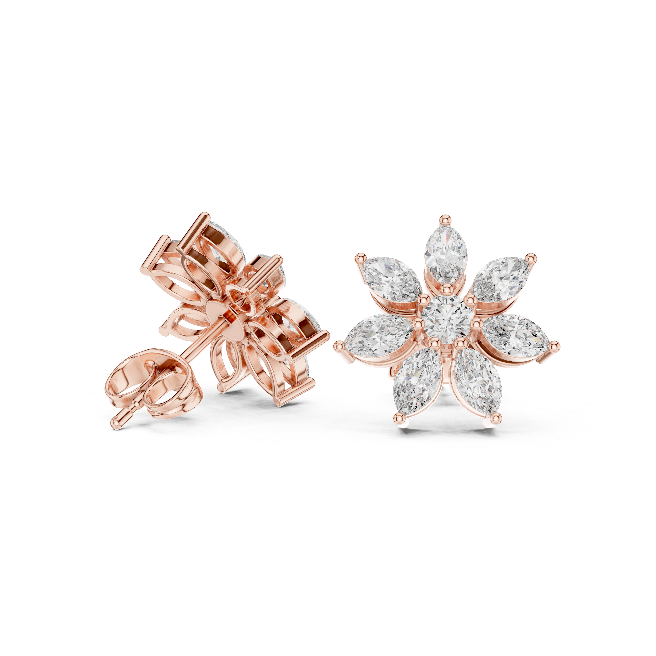 Marquise Floral Diamond Starburst Stud Earrings