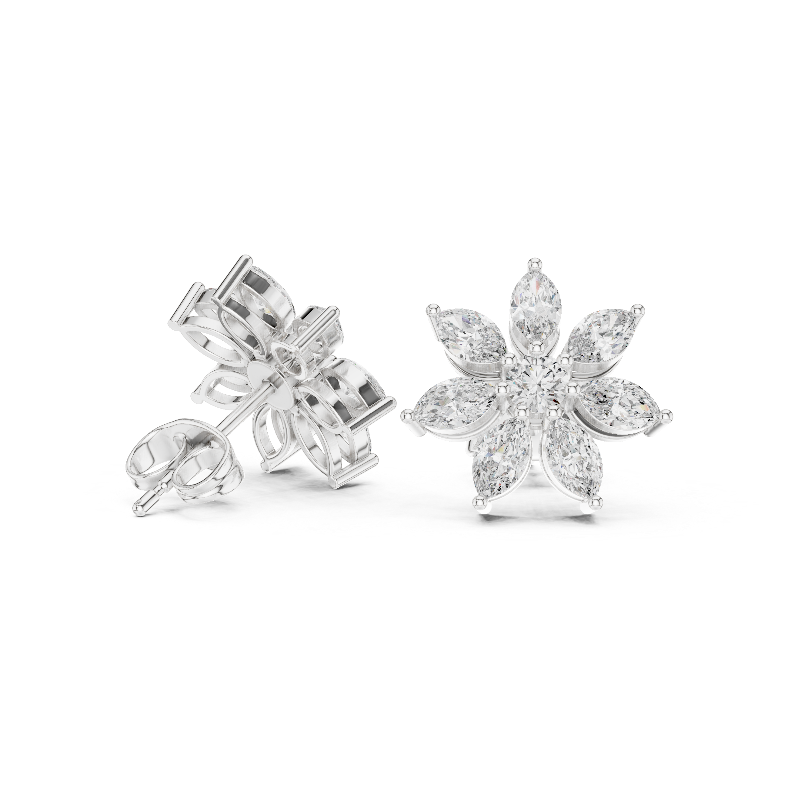 Marquise Floral Diamond Starburst Stud Earrings