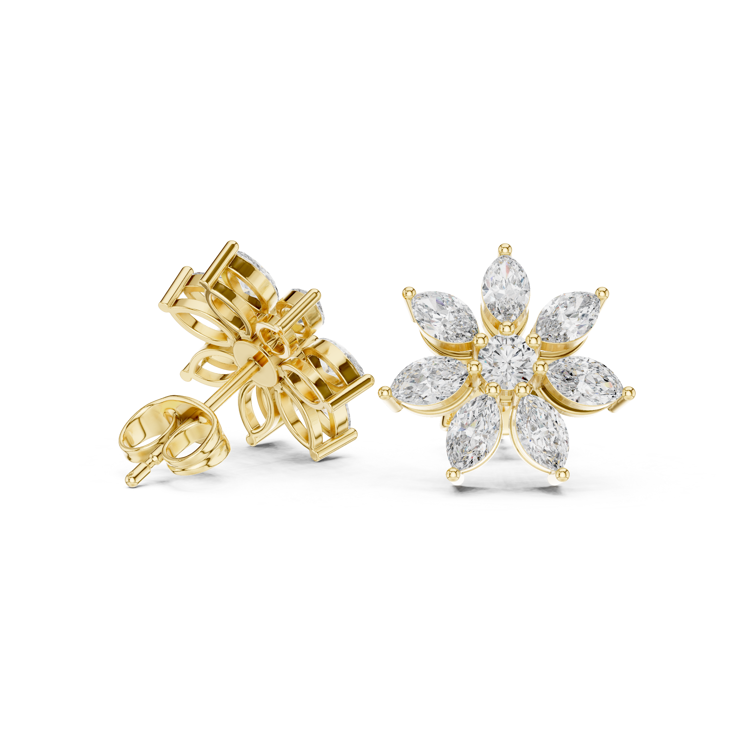 Marquise Floral Diamond Starburst Stud Earrings