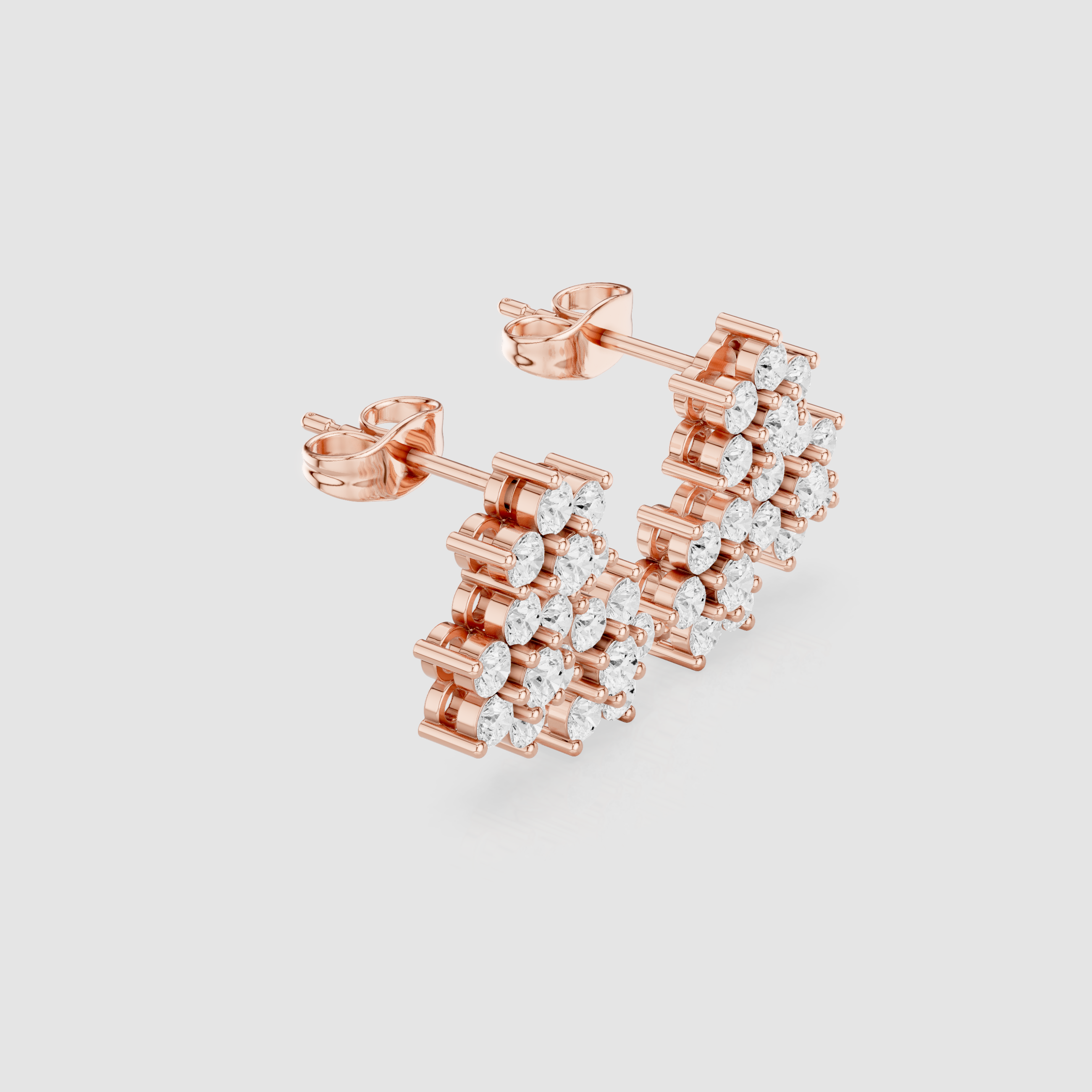 Cluster Diamond Floral Drop Stud Earrings