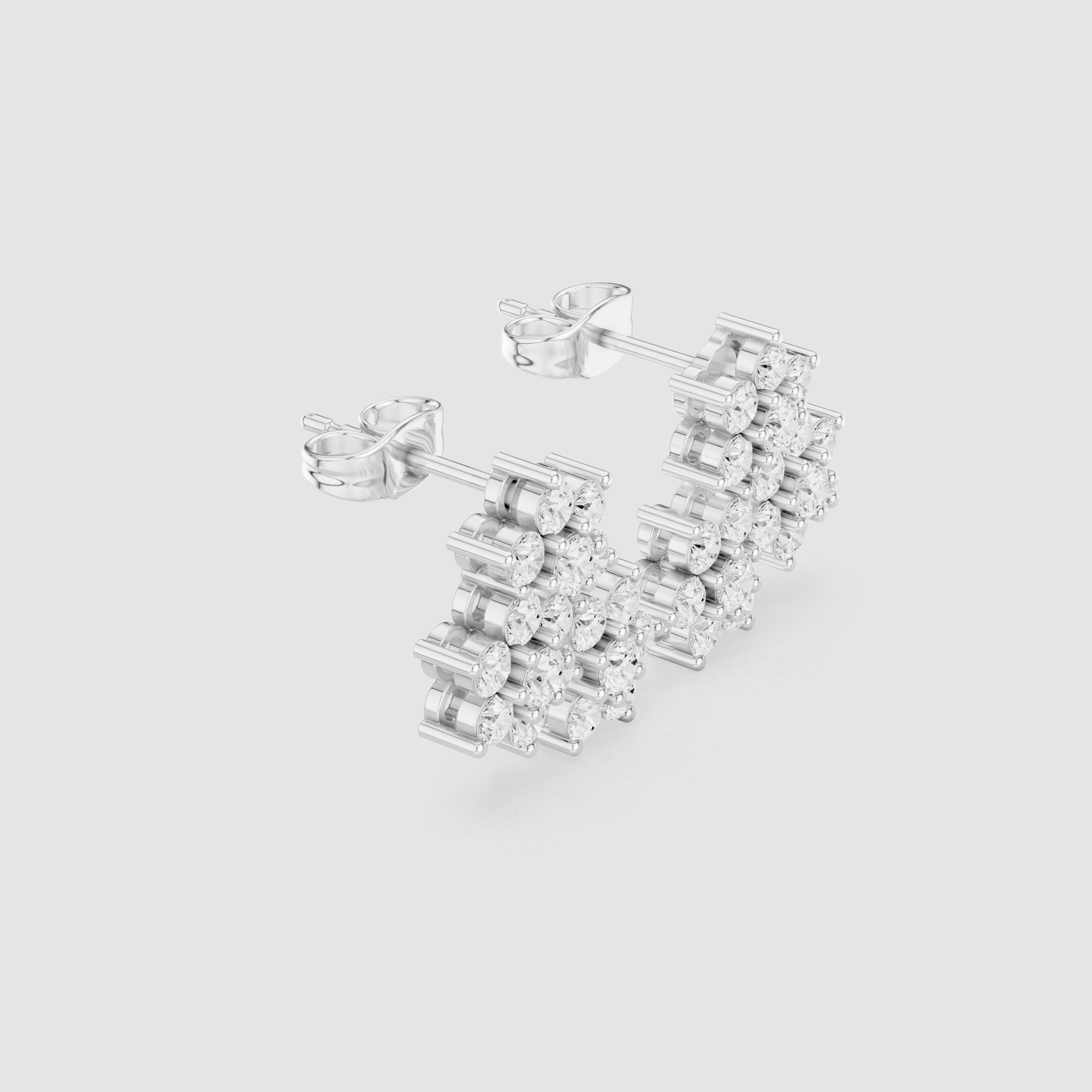 Cluster Diamond Floral Drop Stud Earrings