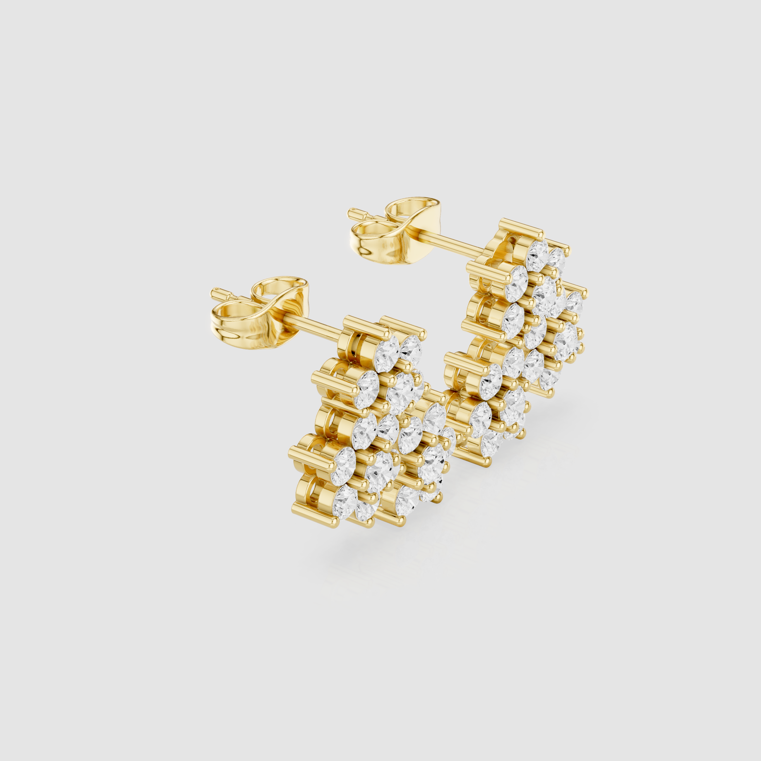 Cluster Diamond Floral Drop Stud Earrings