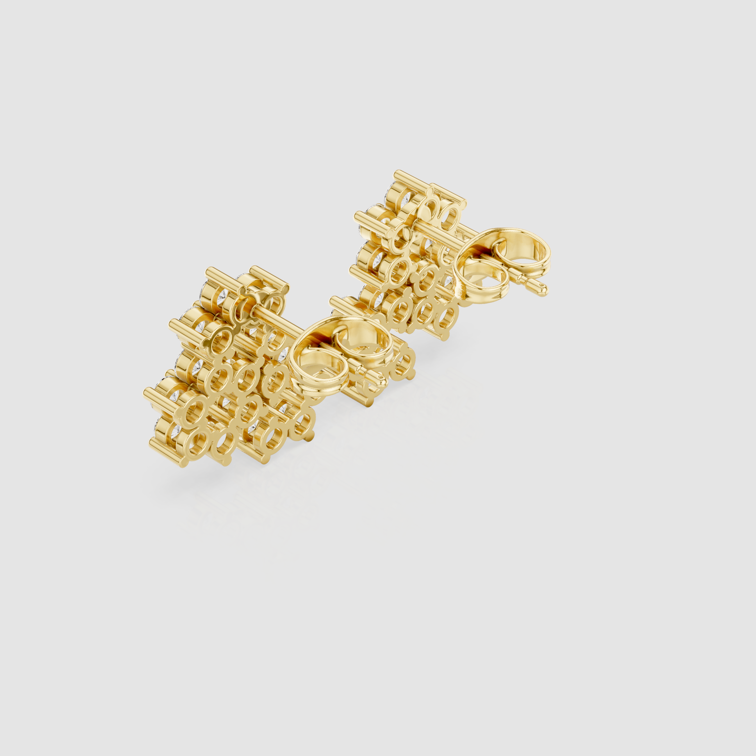 Cluster Diamond Floral Drop Stud Earrings