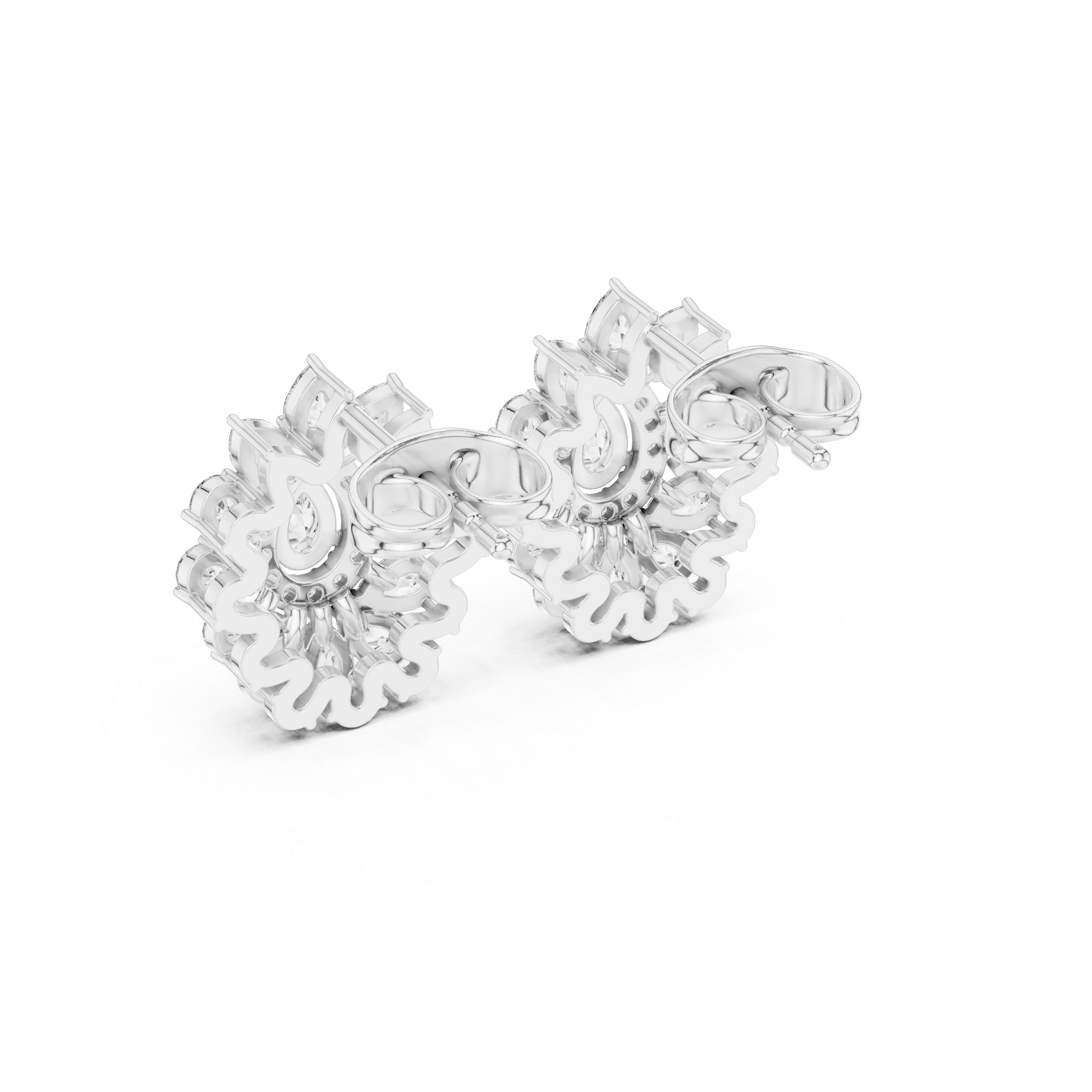 Pear Halo Floral Diamond Stud Earrings with Double Layer Cluster