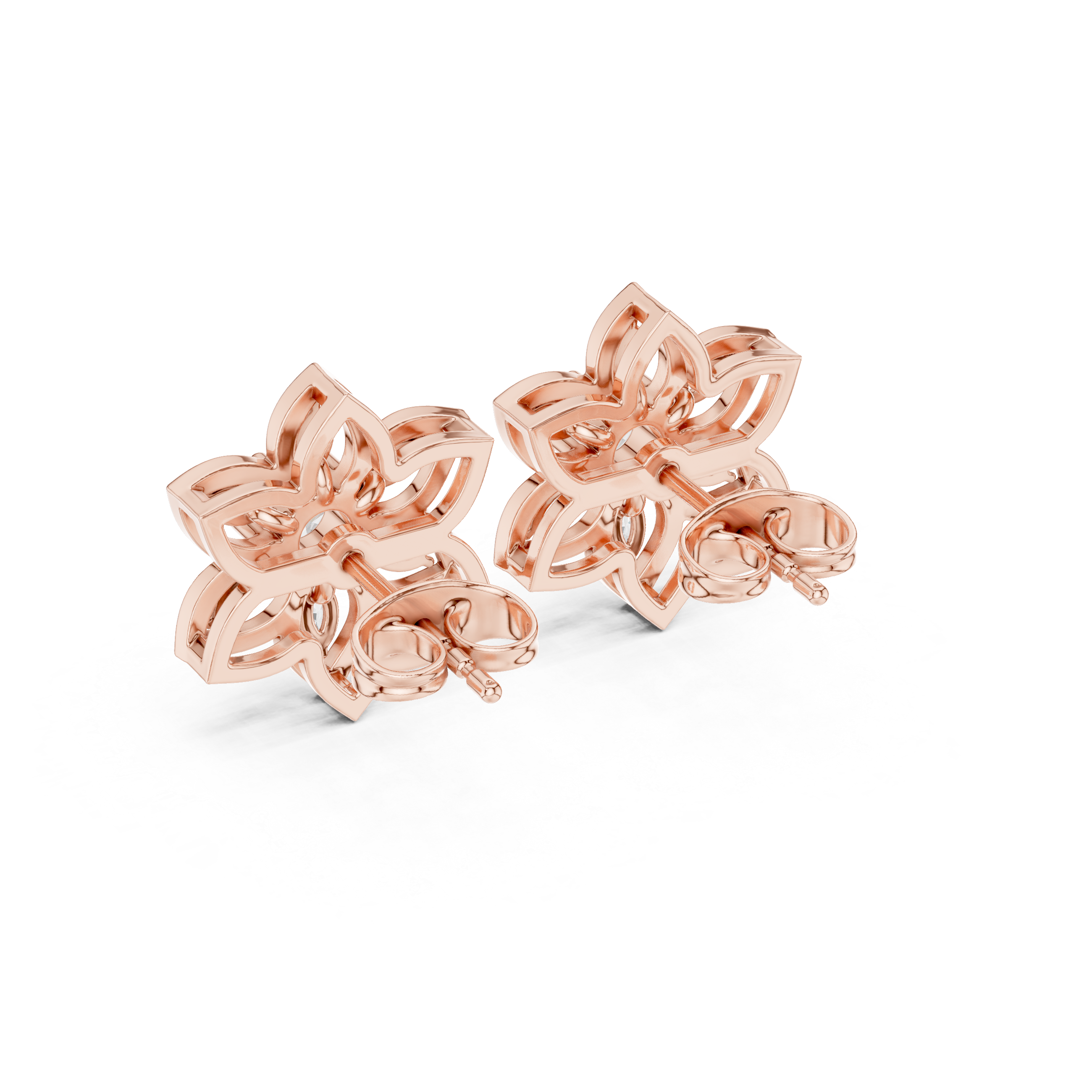 Floral Diamond Cluster Stud Earrings – Marquise & Round Petal Design