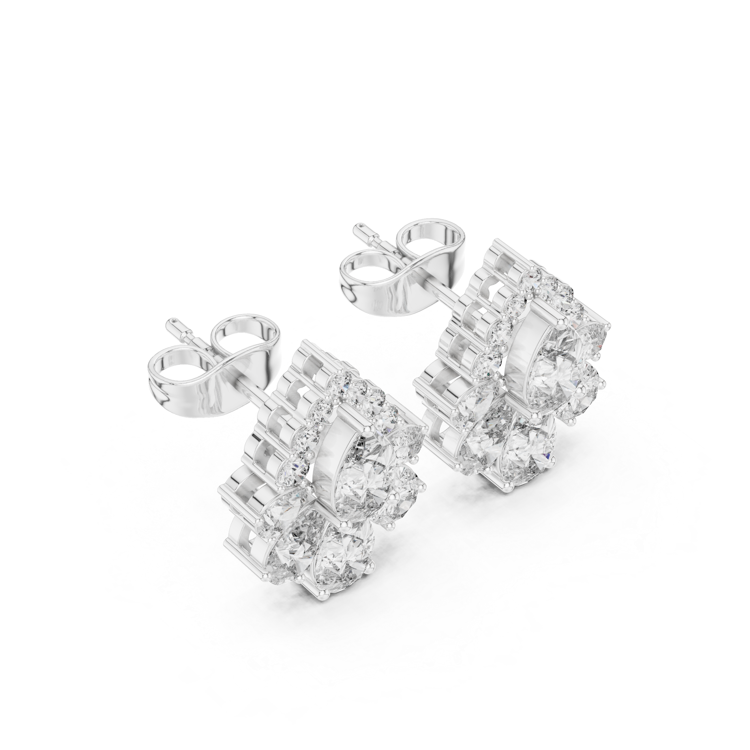 Pear Cut Diamond Cluster Stud Earrings – Elegant Floral Drop Illusion