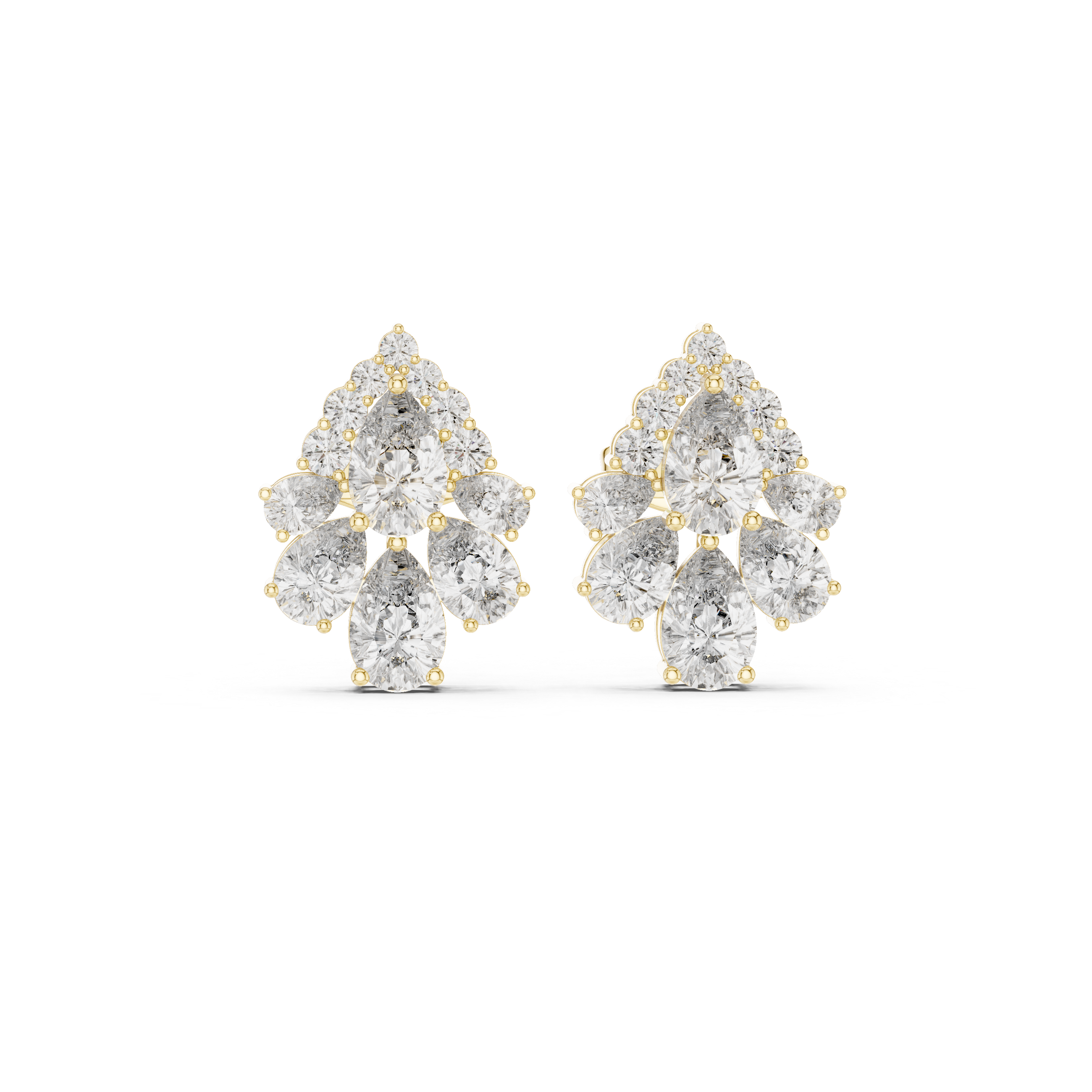Pear Cut Diamond Cluster Stud Earrings – Elegant Floral Drop Illusion