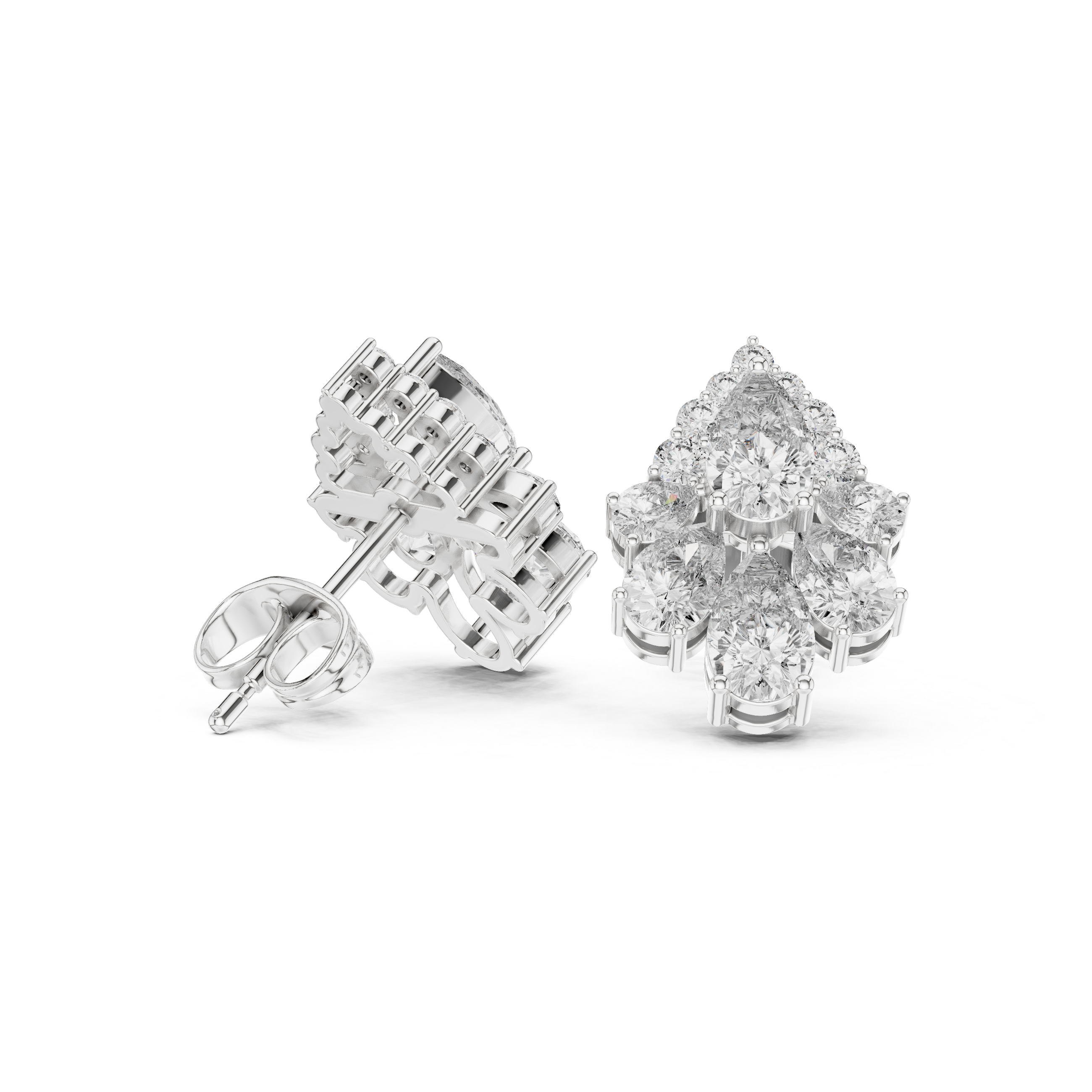 Pear Cut Diamond Cluster Stud Earrings – Elegant Floral Drop Illusion