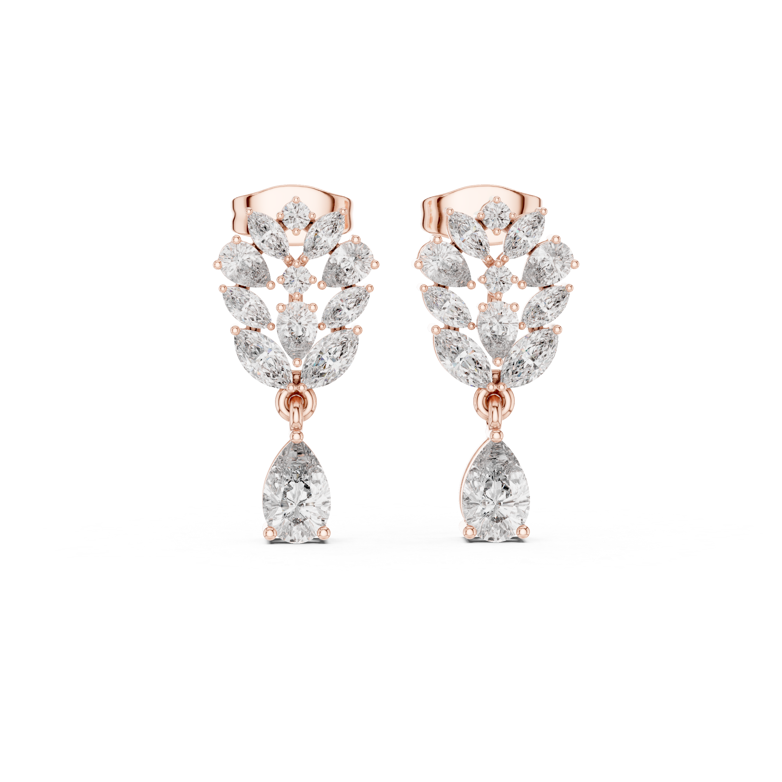 Marquise & Pear Cut Diamond Drop Earrings – Floral Cluster Design