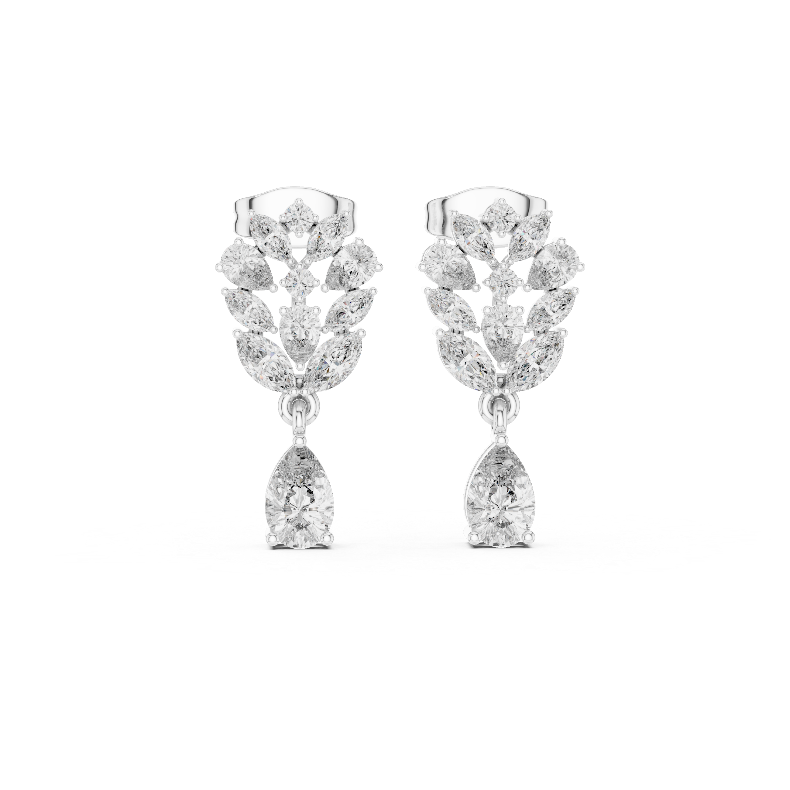 Marquise & Pear Cut Diamond Drop Earrings – Floral Cluster Design