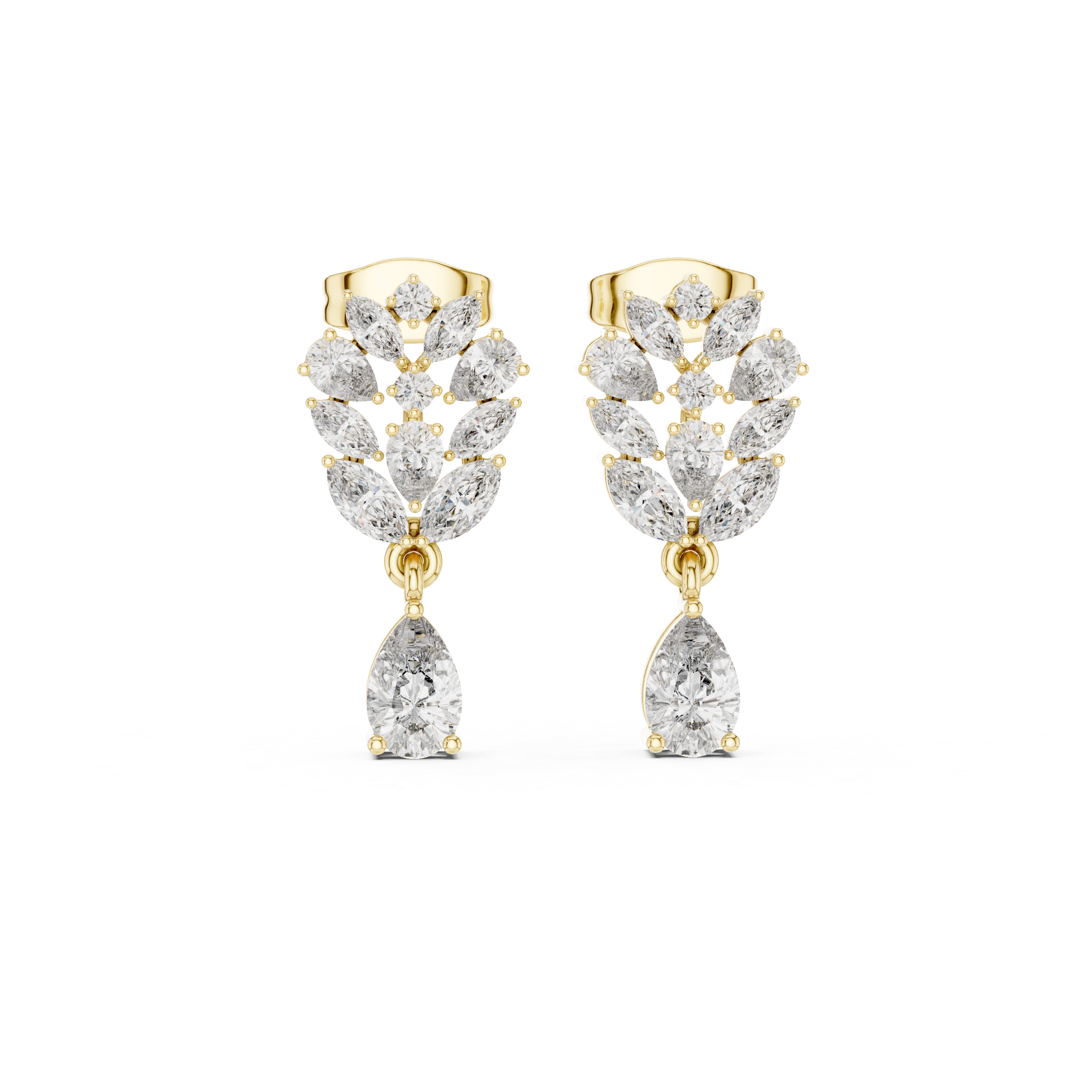 Marquise & Pear Cut Diamond Drop Earrings – Floral Cluster Design