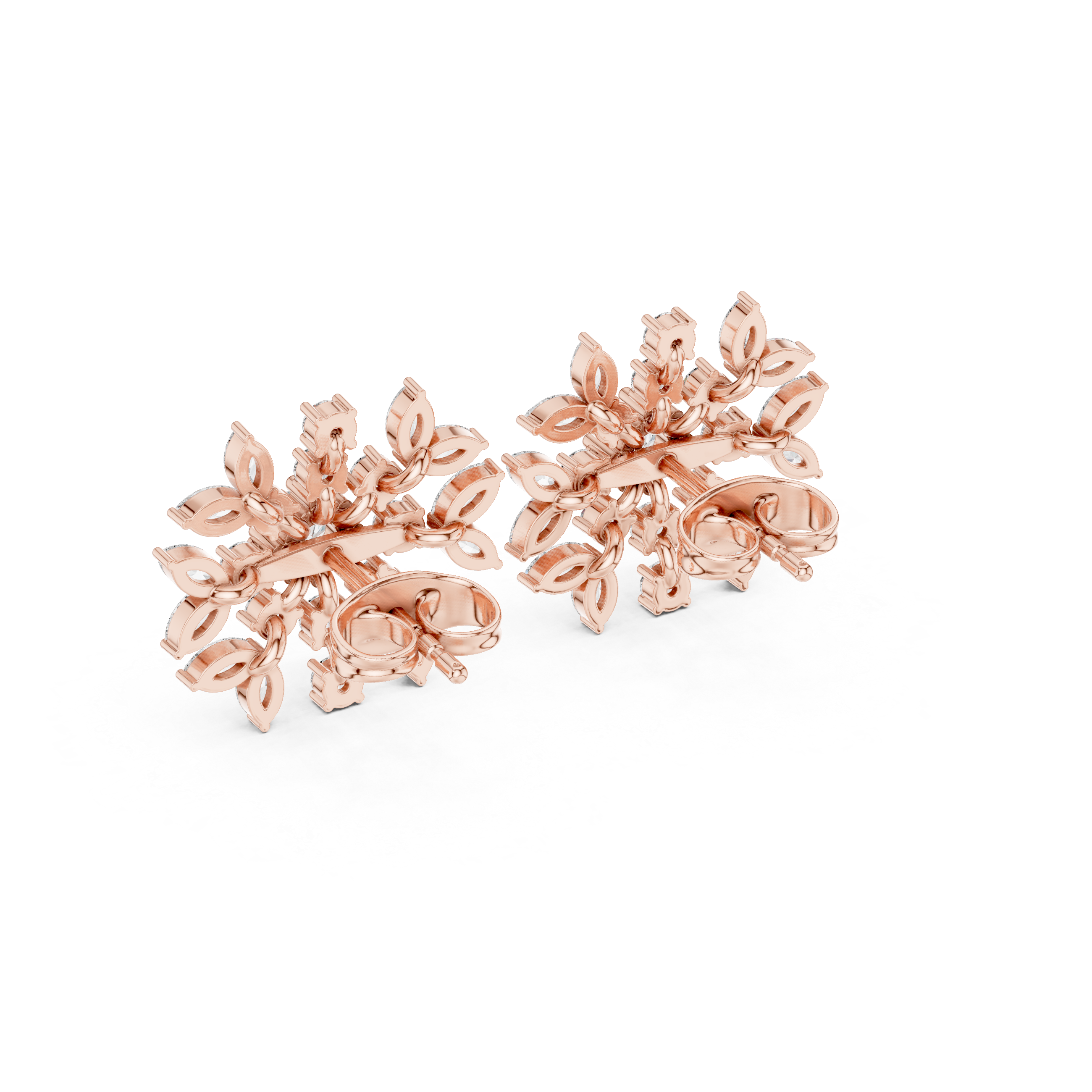 Radiant Snowflake Floral Diamond Stud Earrings