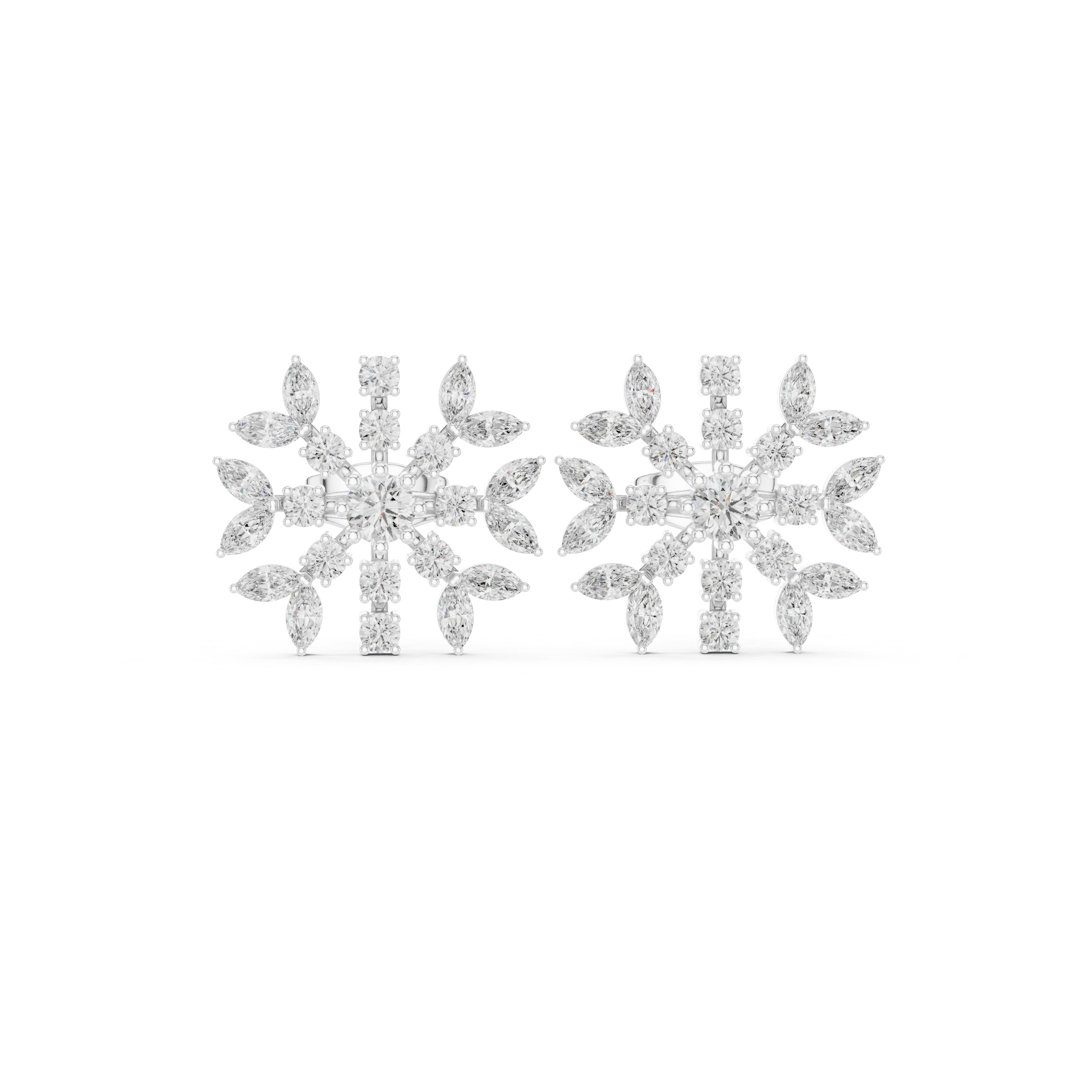 Radiant Snowflake Floral Diamond Stud Earrings