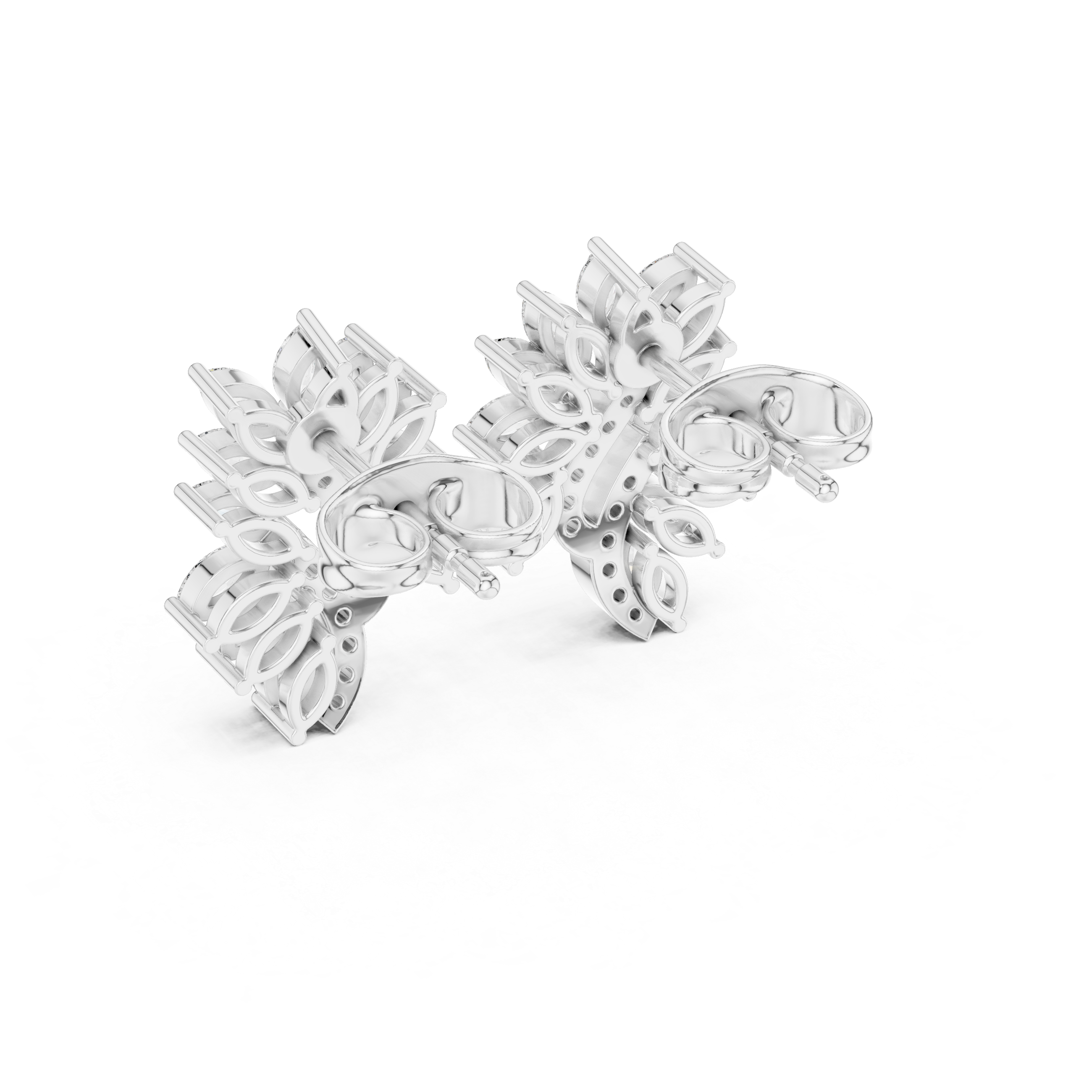 Flowing Marquise Diamond Leaf Drop Stud Earrings