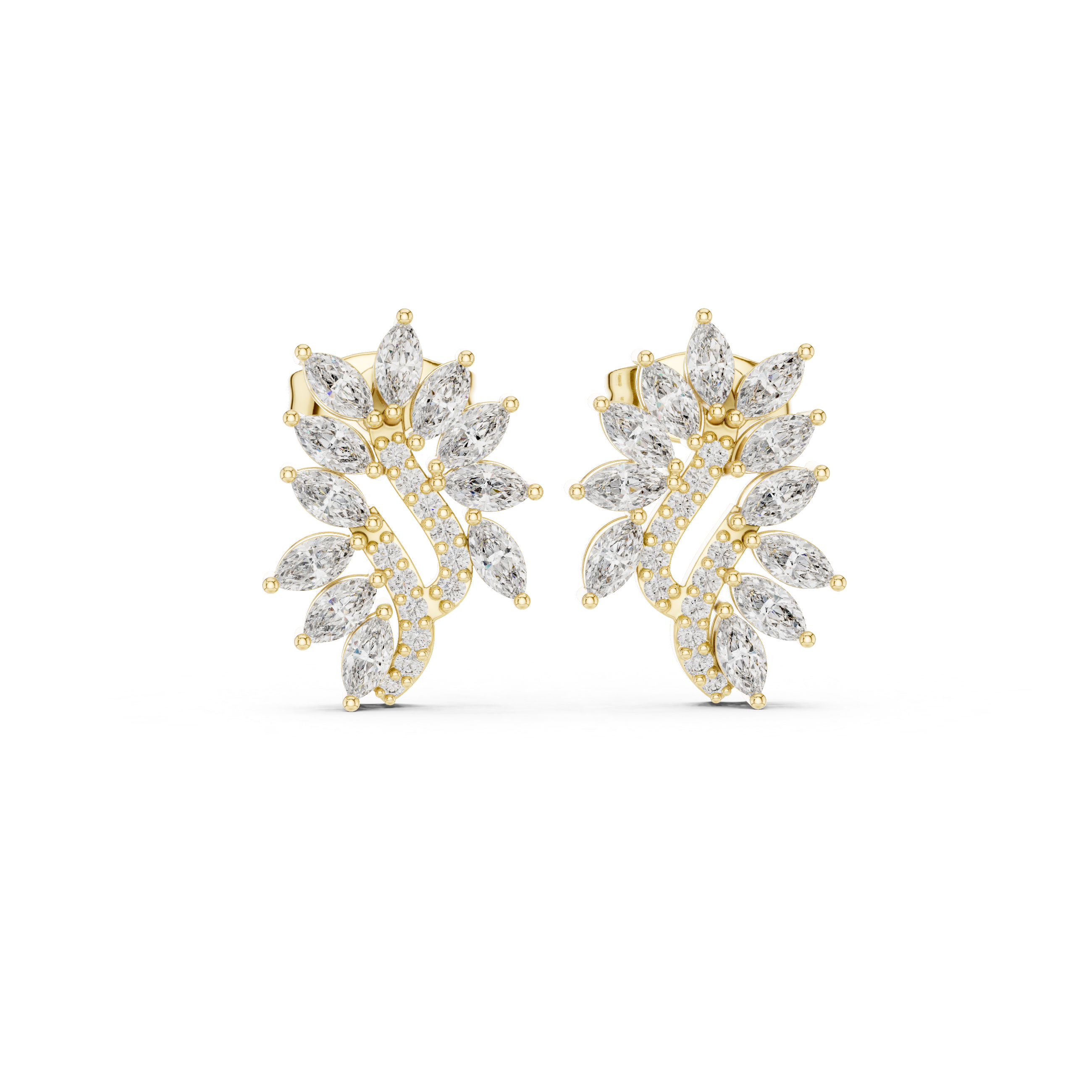 Flowing Marquise Diamond Leaf Drop Stud Earrings