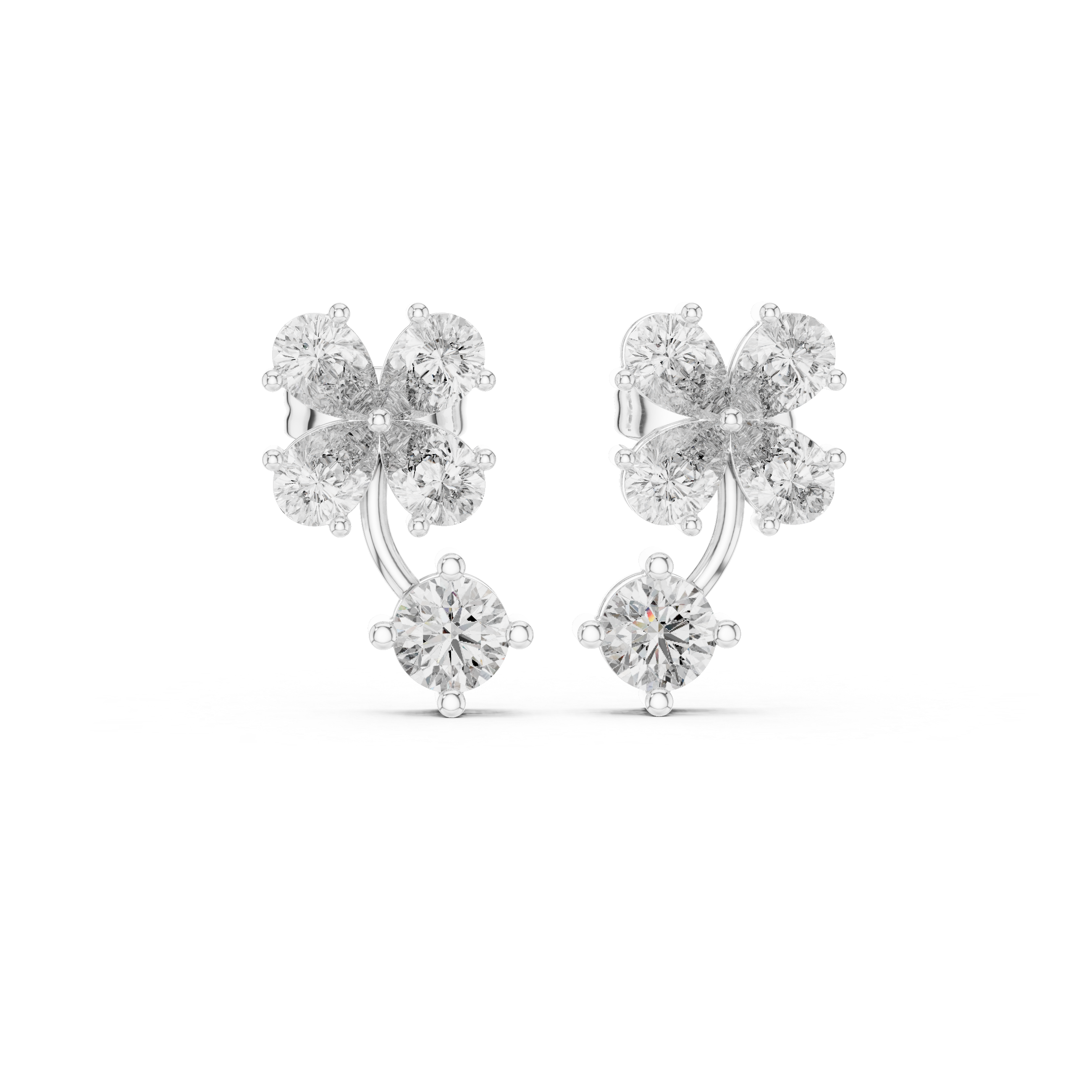 Floral Drop Diamond Stud Earrings