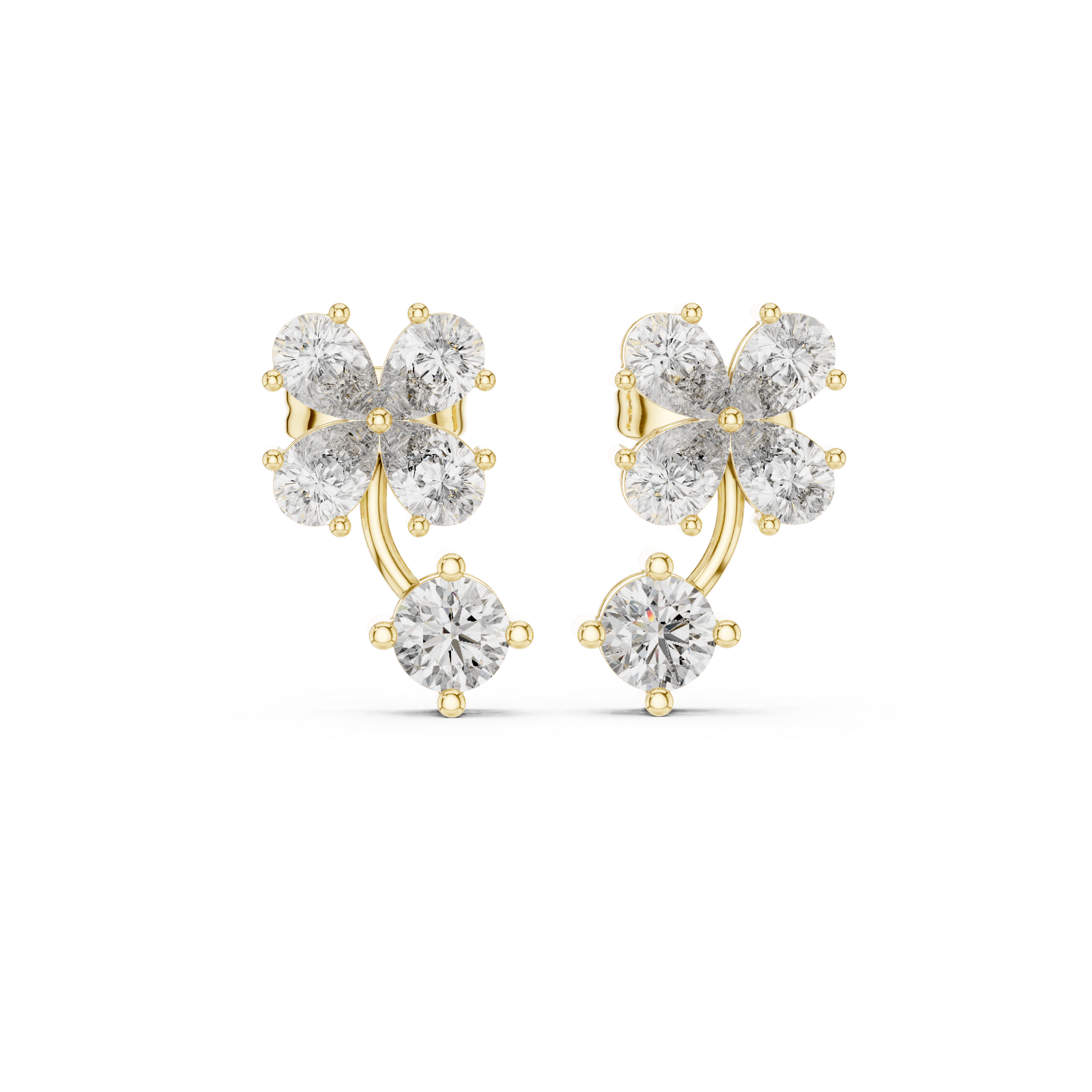 Floral Drop Diamond Stud Earrings