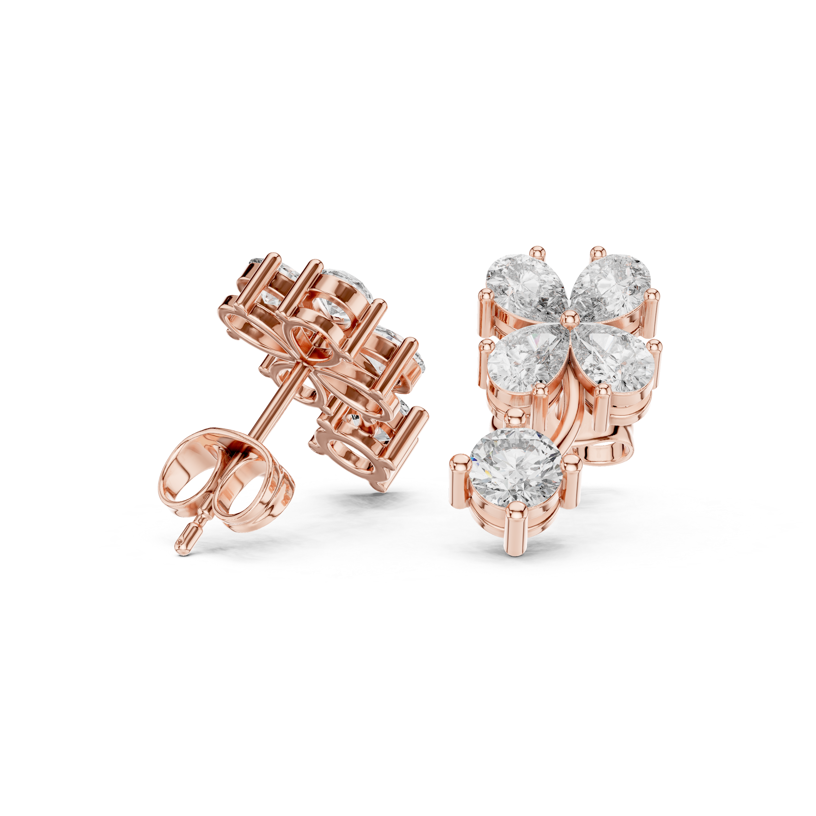 Floral Drop Diamond Stud Earrings