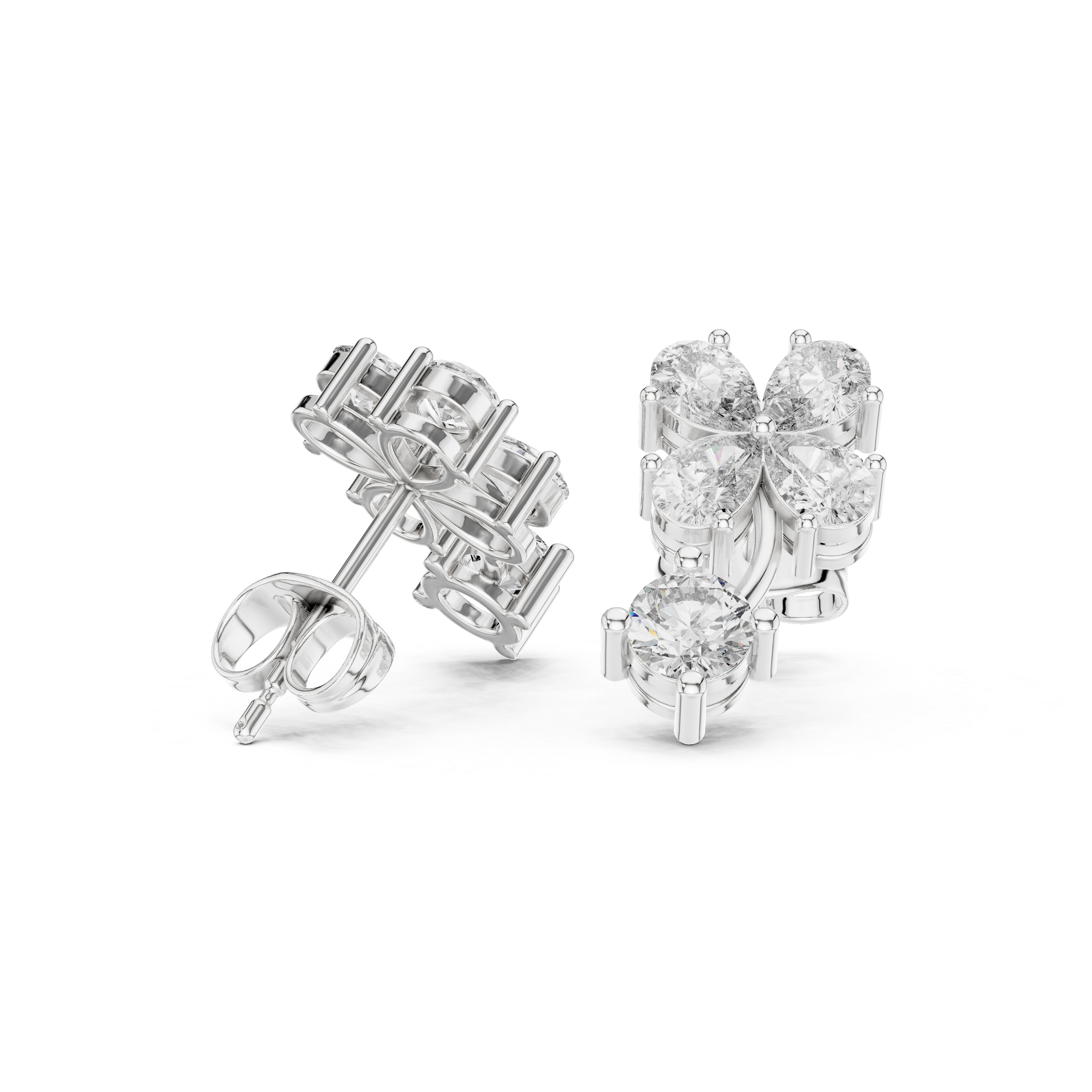Floral Drop Diamond Stud Earrings