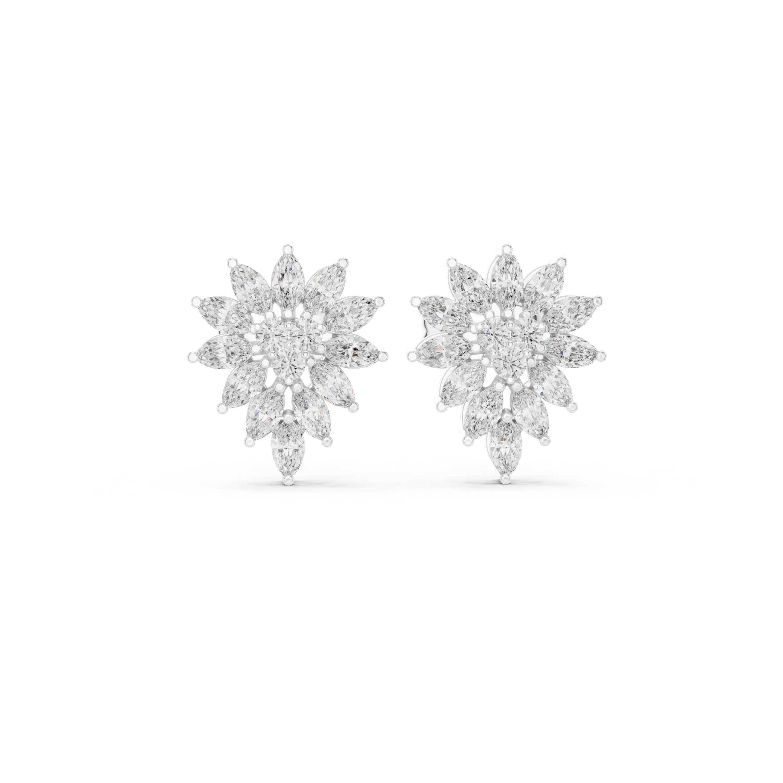 Floral Marquise Diamond Cluster Stud Earrings