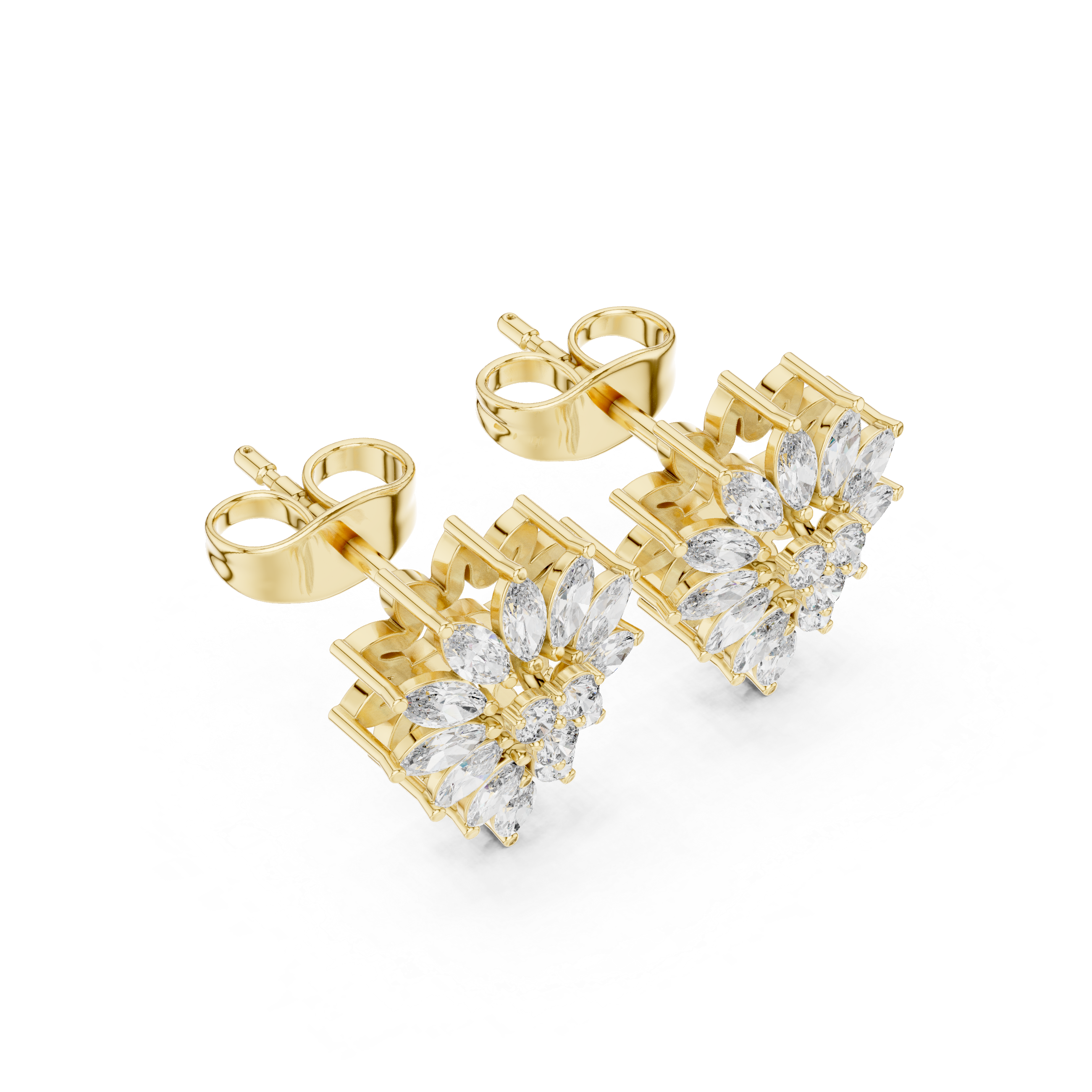 Floral Marquise Diamond Cluster Stud Earrings