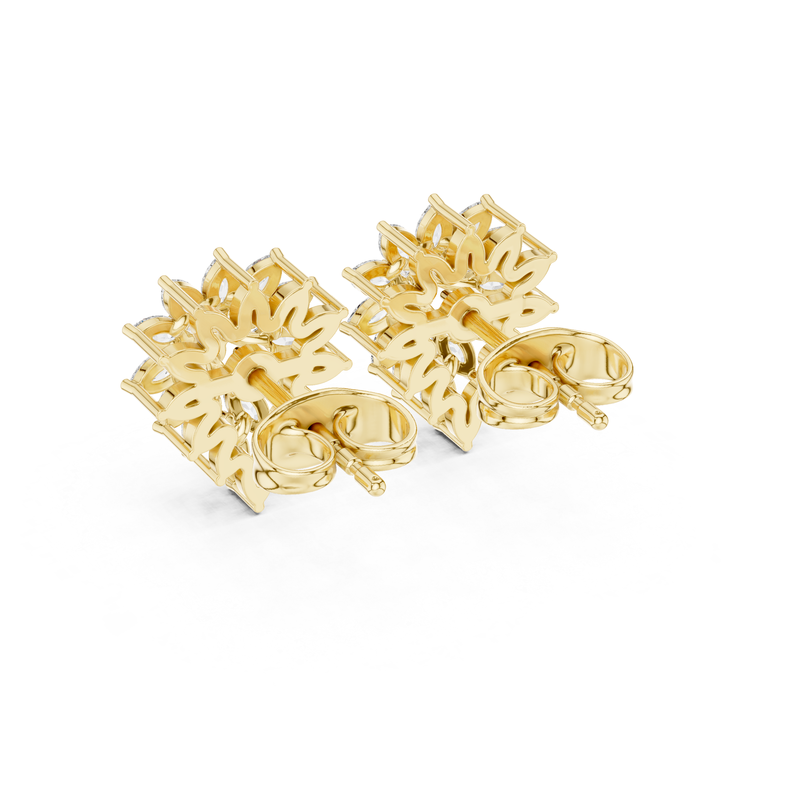 Floral Marquise Diamond Cluster Stud Earrings