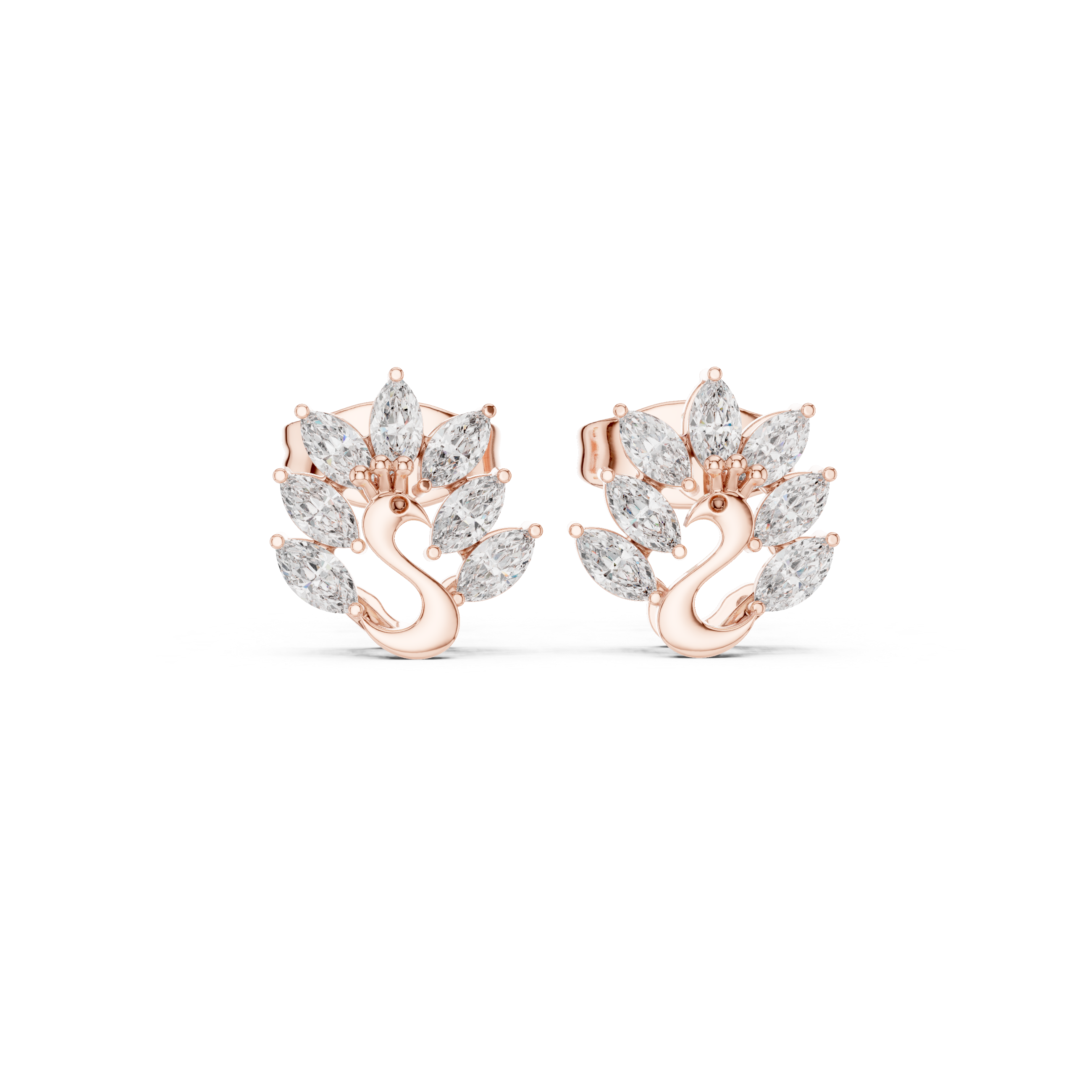 Swan Motif Marquise Diamond Stud Earrings