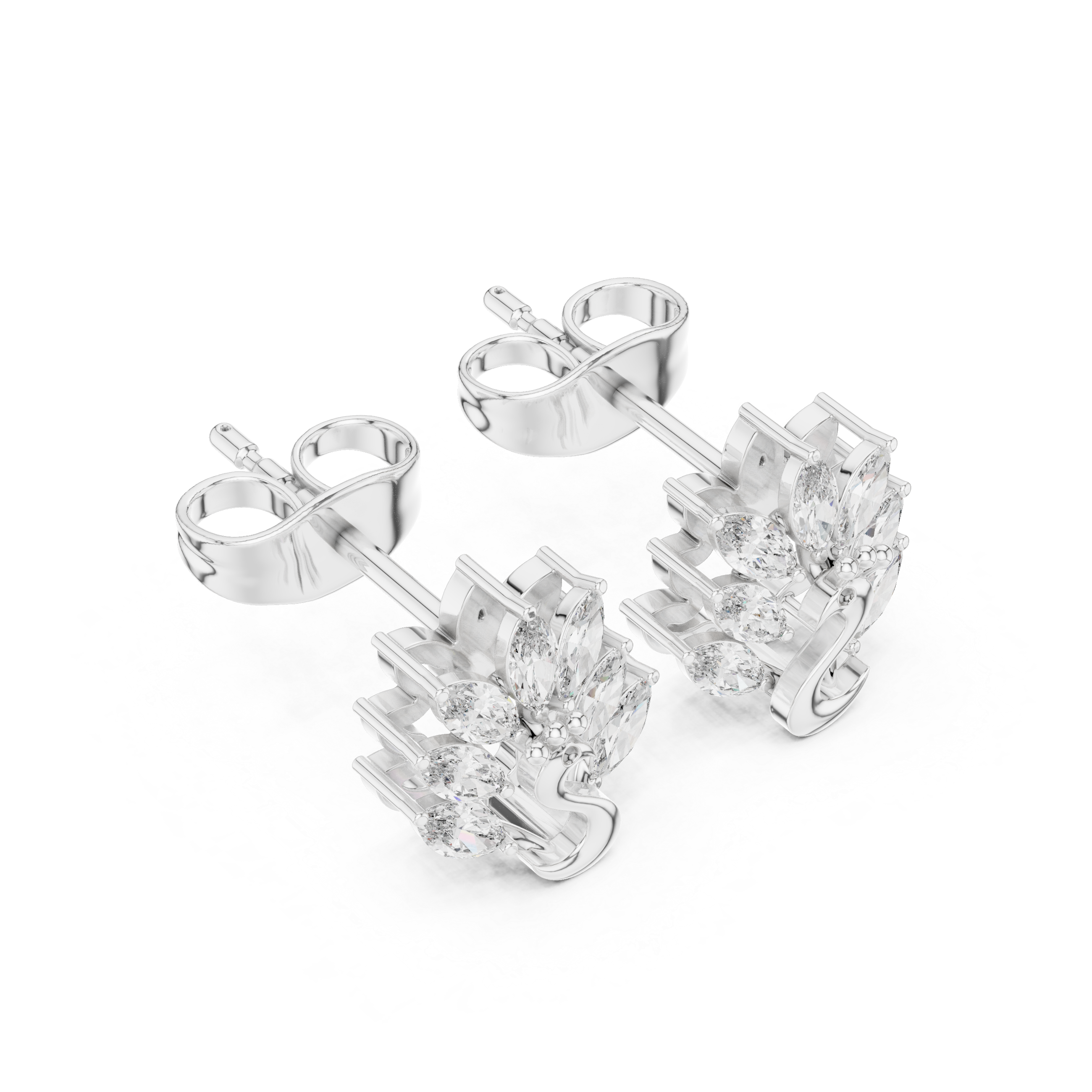 Swan Motif Marquise Diamond Stud Earrings