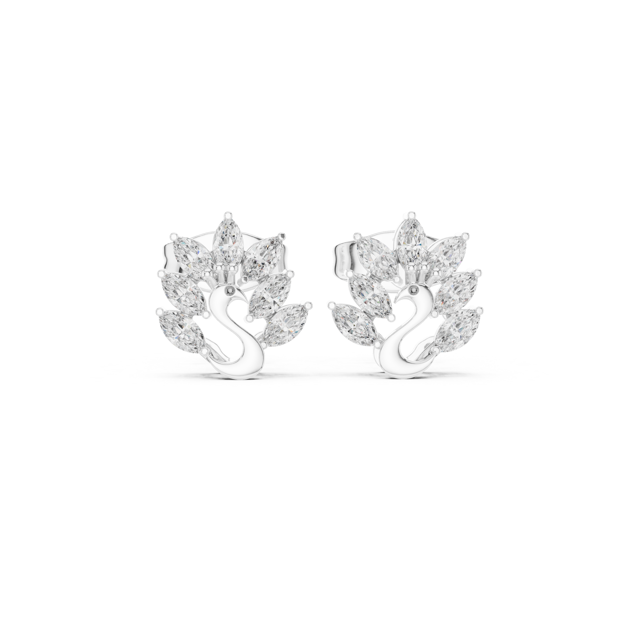 Swan Motif Marquise Diamond Stud Earrings
