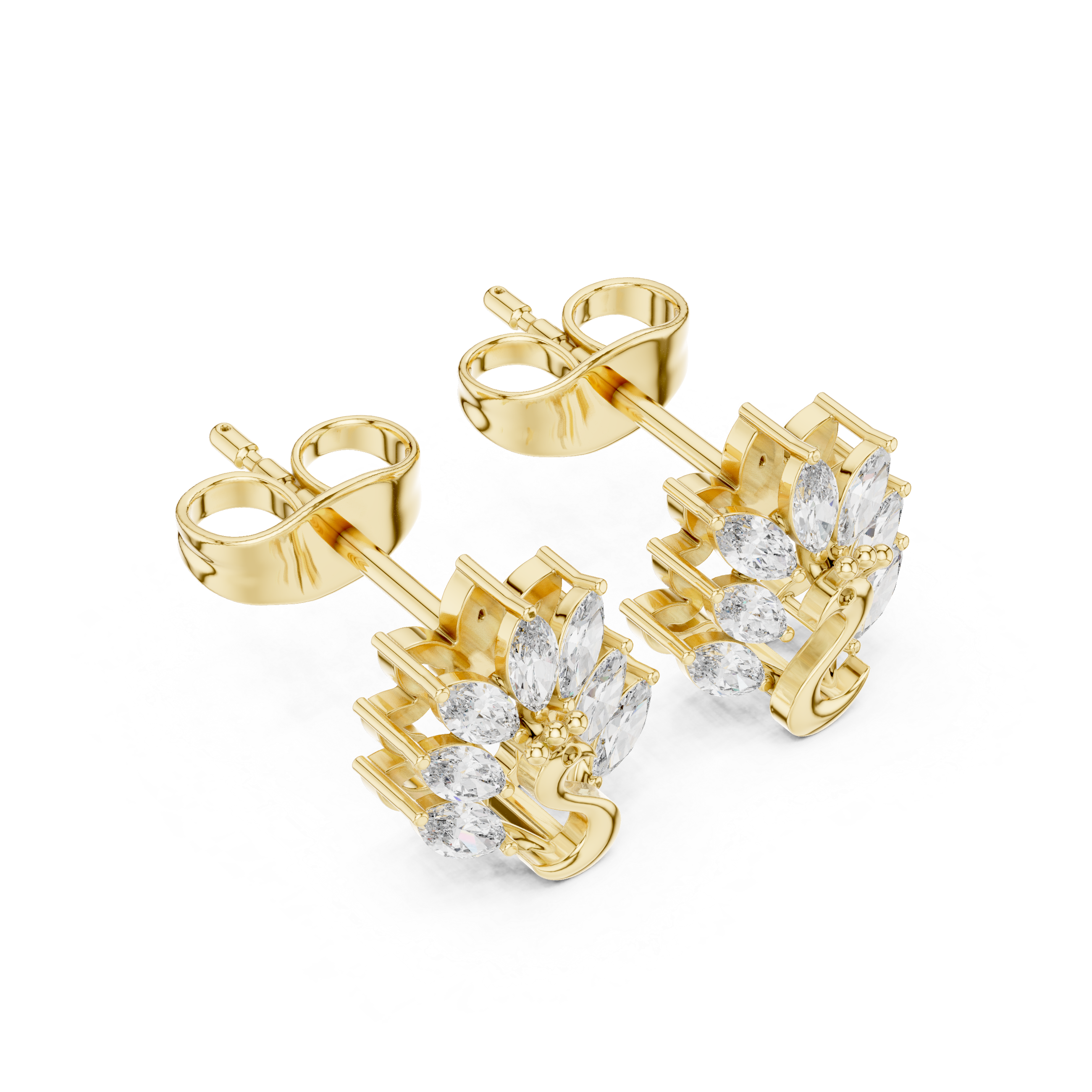 Swan Motif Marquise Diamond Stud Earrings