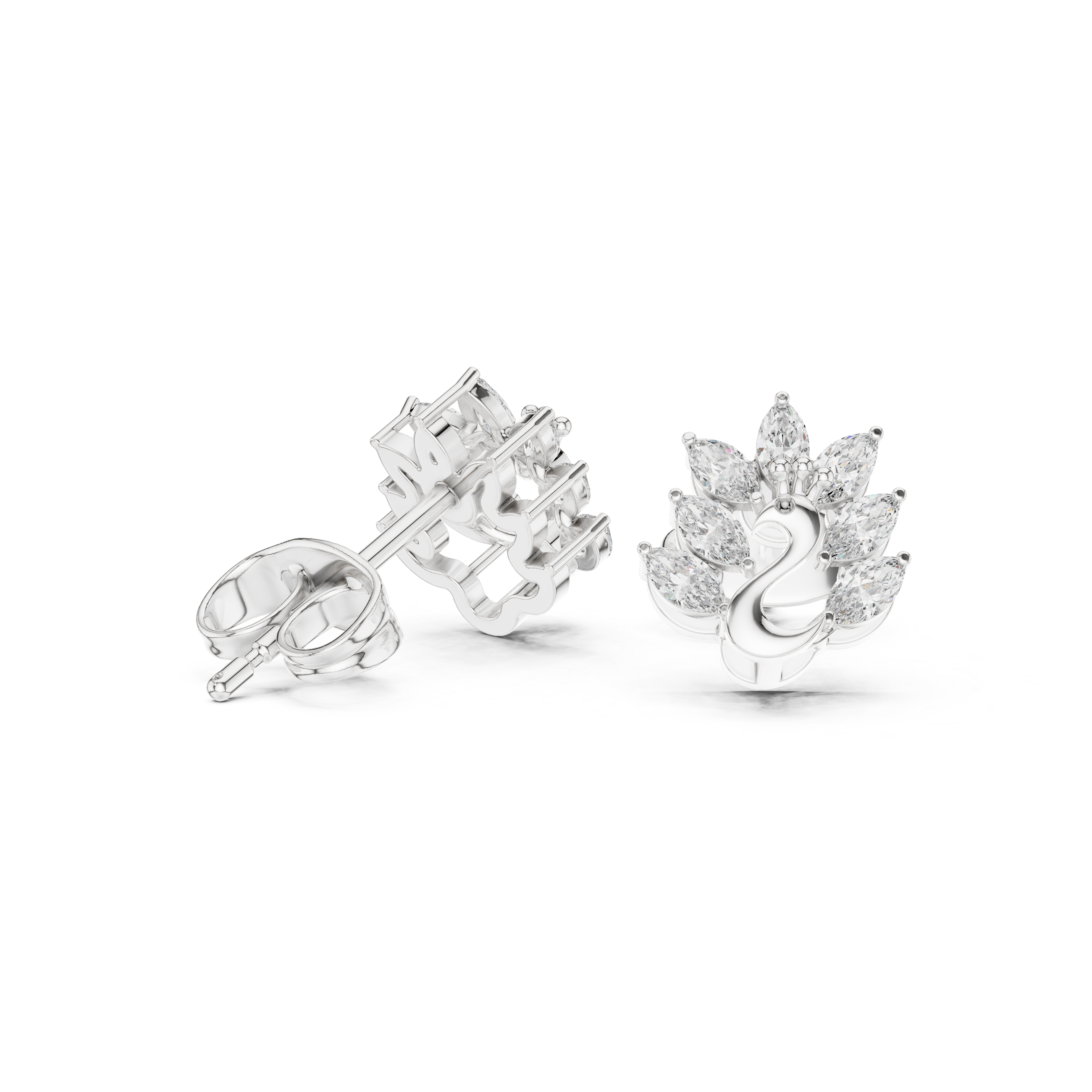 Swan Motif Marquise Diamond Stud Earrings