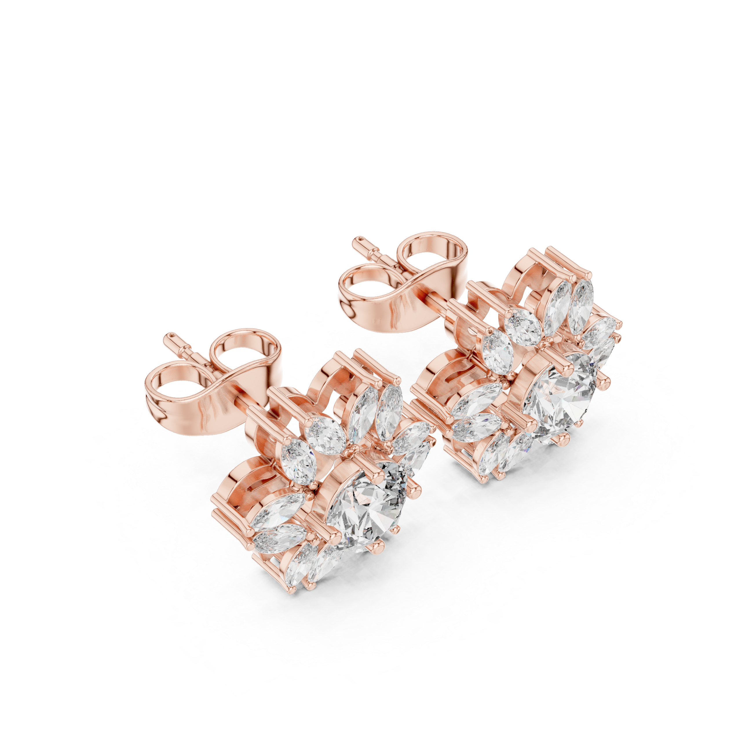 Marquise Halo Diamond Floral Stud Earrings