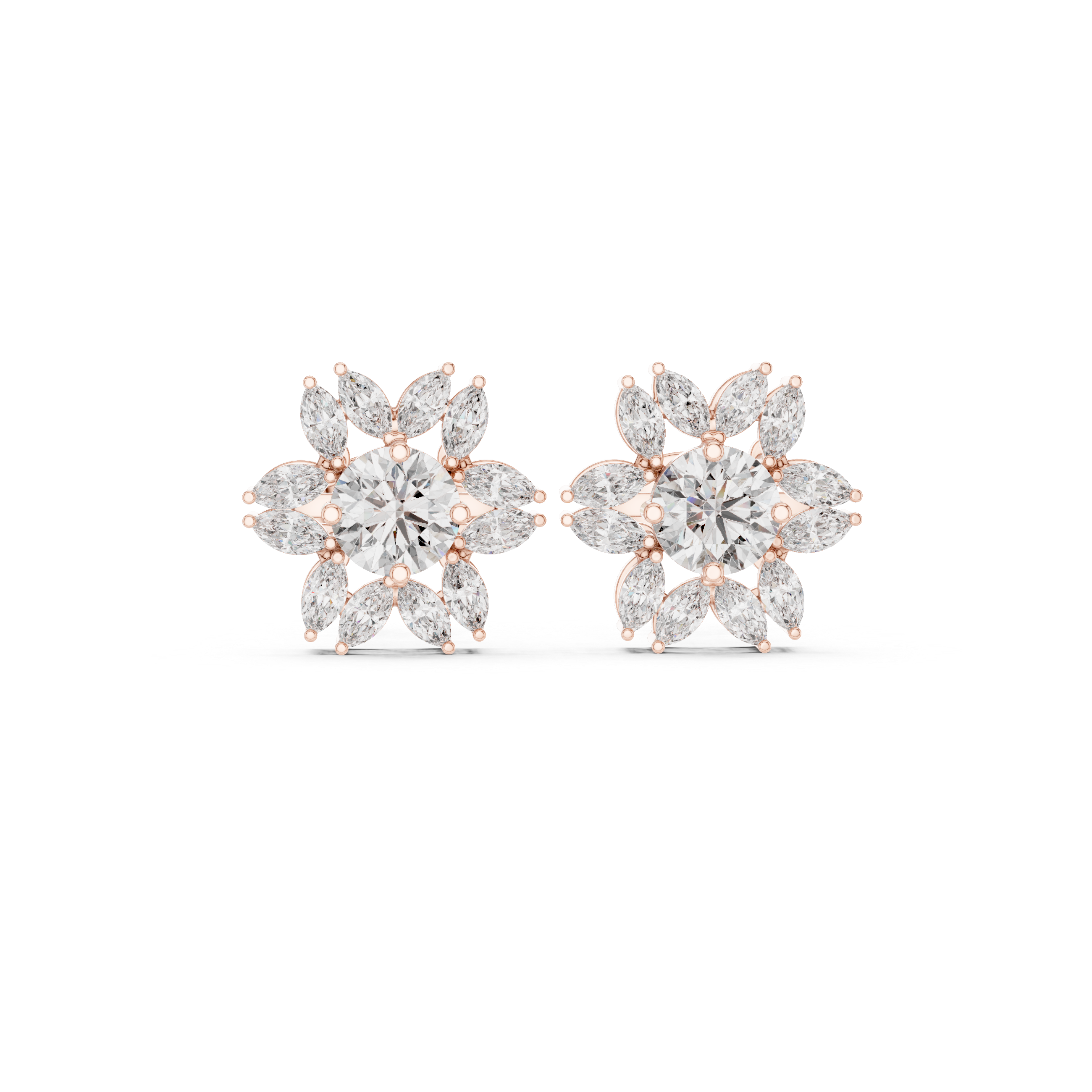 Marquise Halo Diamond Floral Stud Earrings