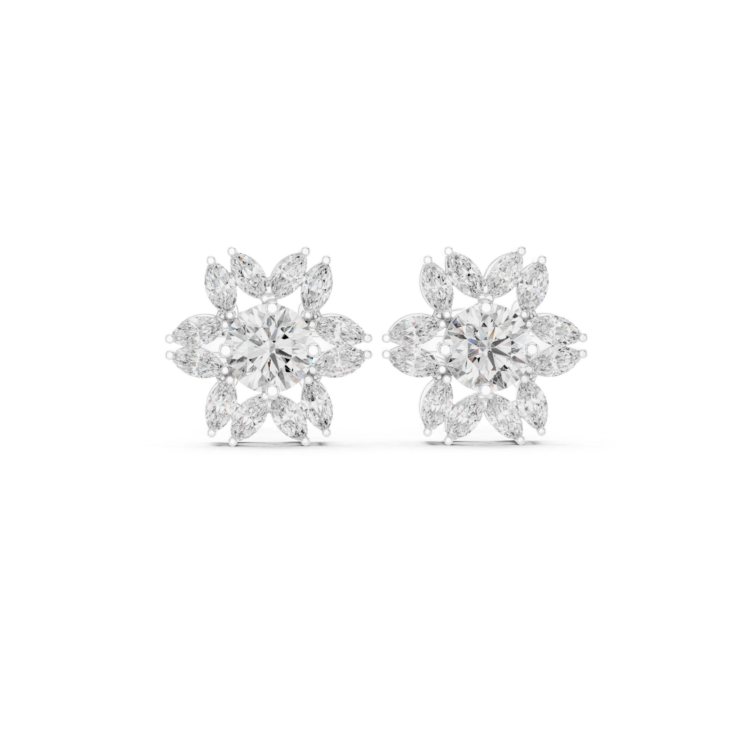 Marquise Halo Diamond Floral Stud Earrings