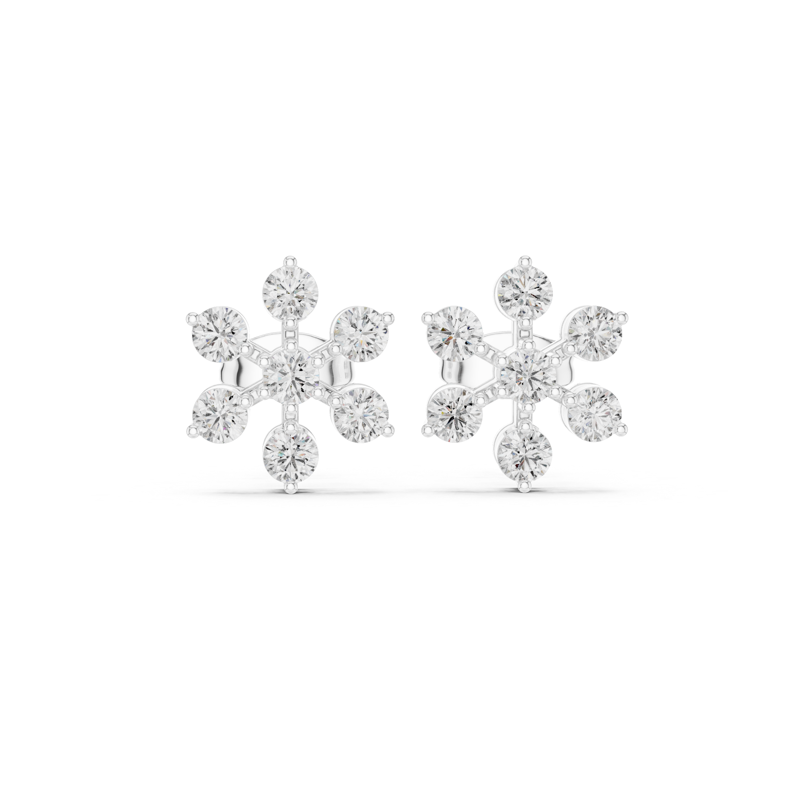 Minimalist Round Diamond Snowflake Stud Earrings