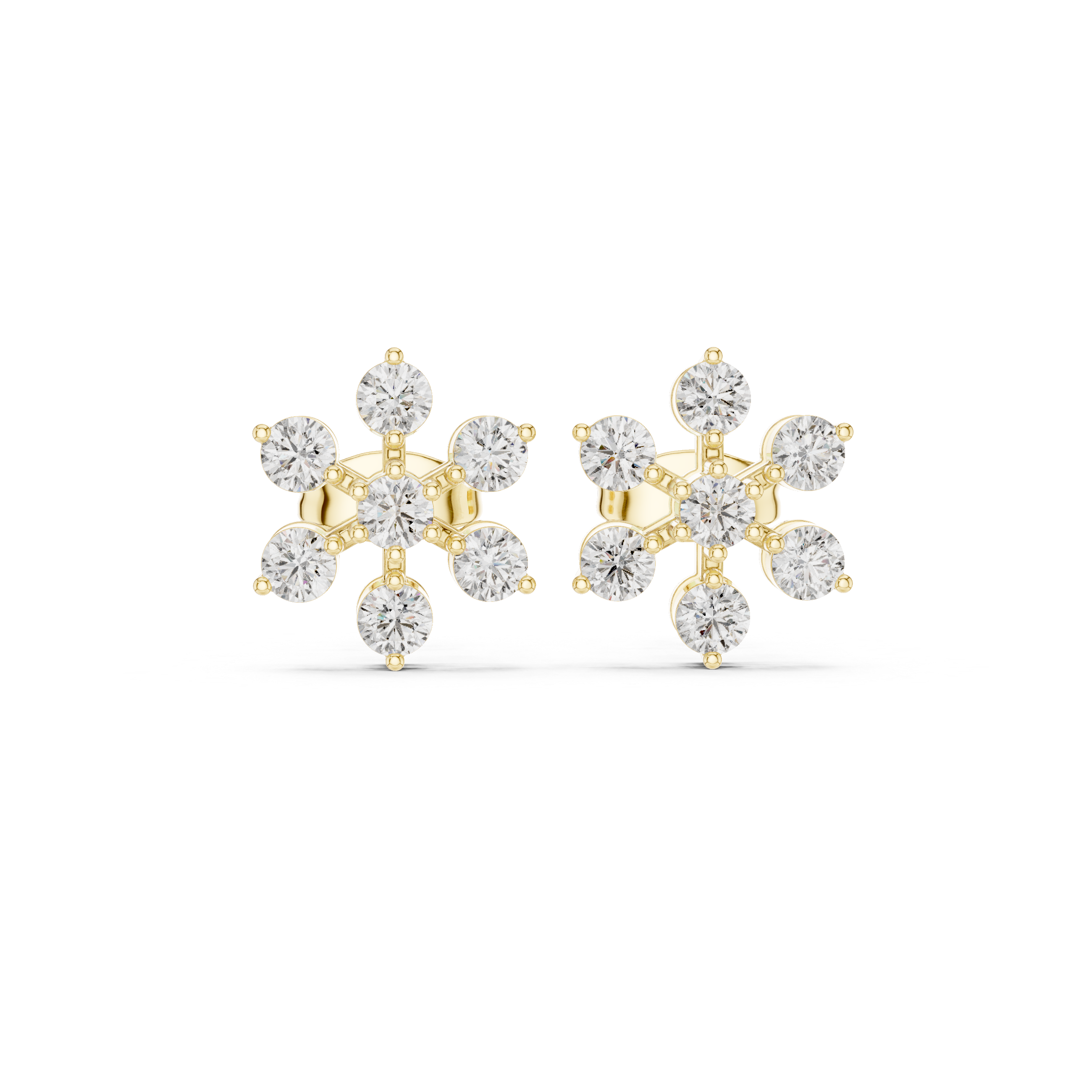 Minimalist Round Diamond Snowflake Stud Earrings