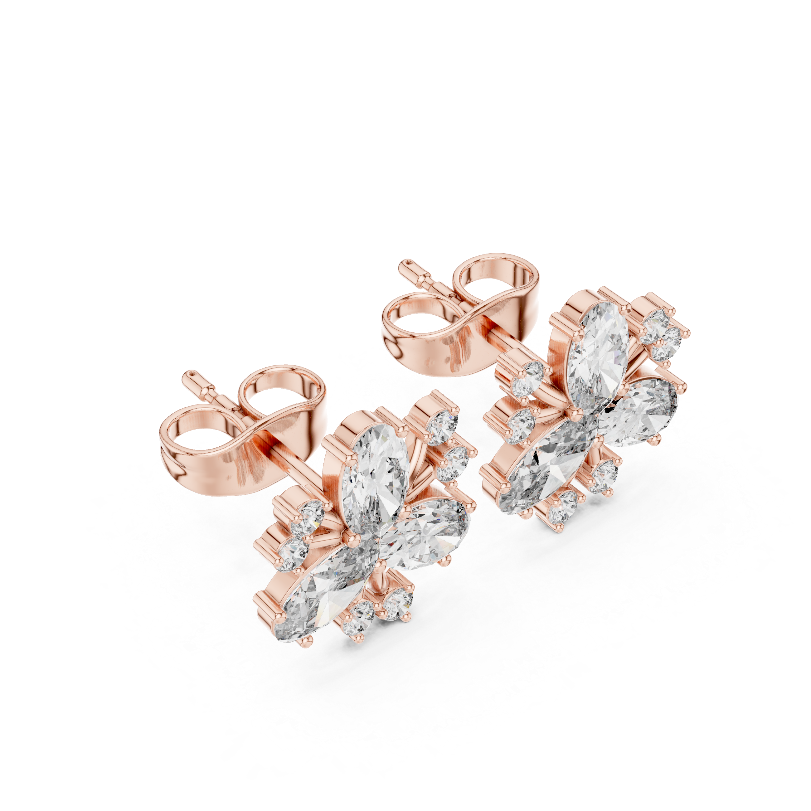 Oval Floral Diamond Cluster Stud Earrings