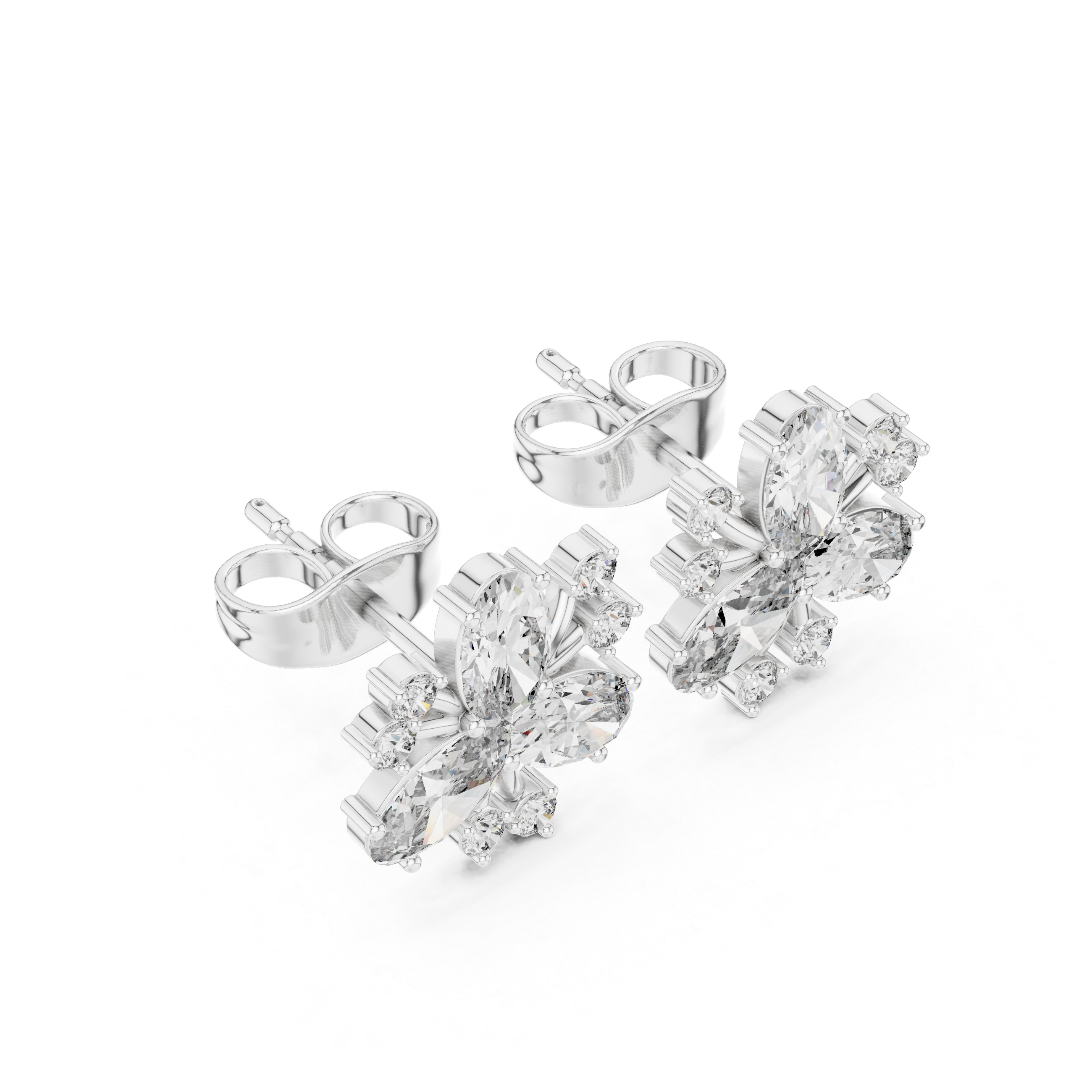 Oval Floral Diamond Cluster Stud Earrings