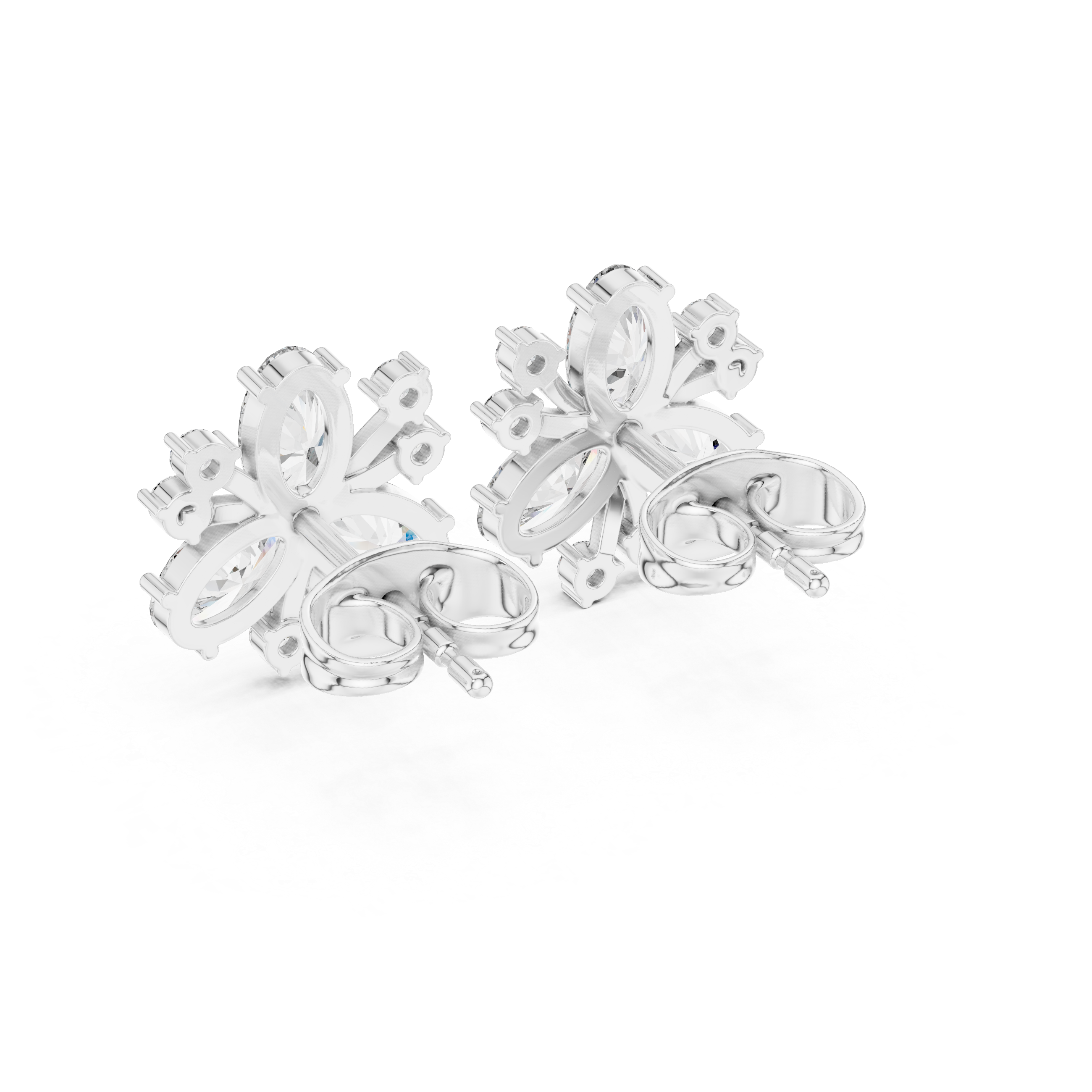 Oval Floral Diamond Cluster Stud Earrings