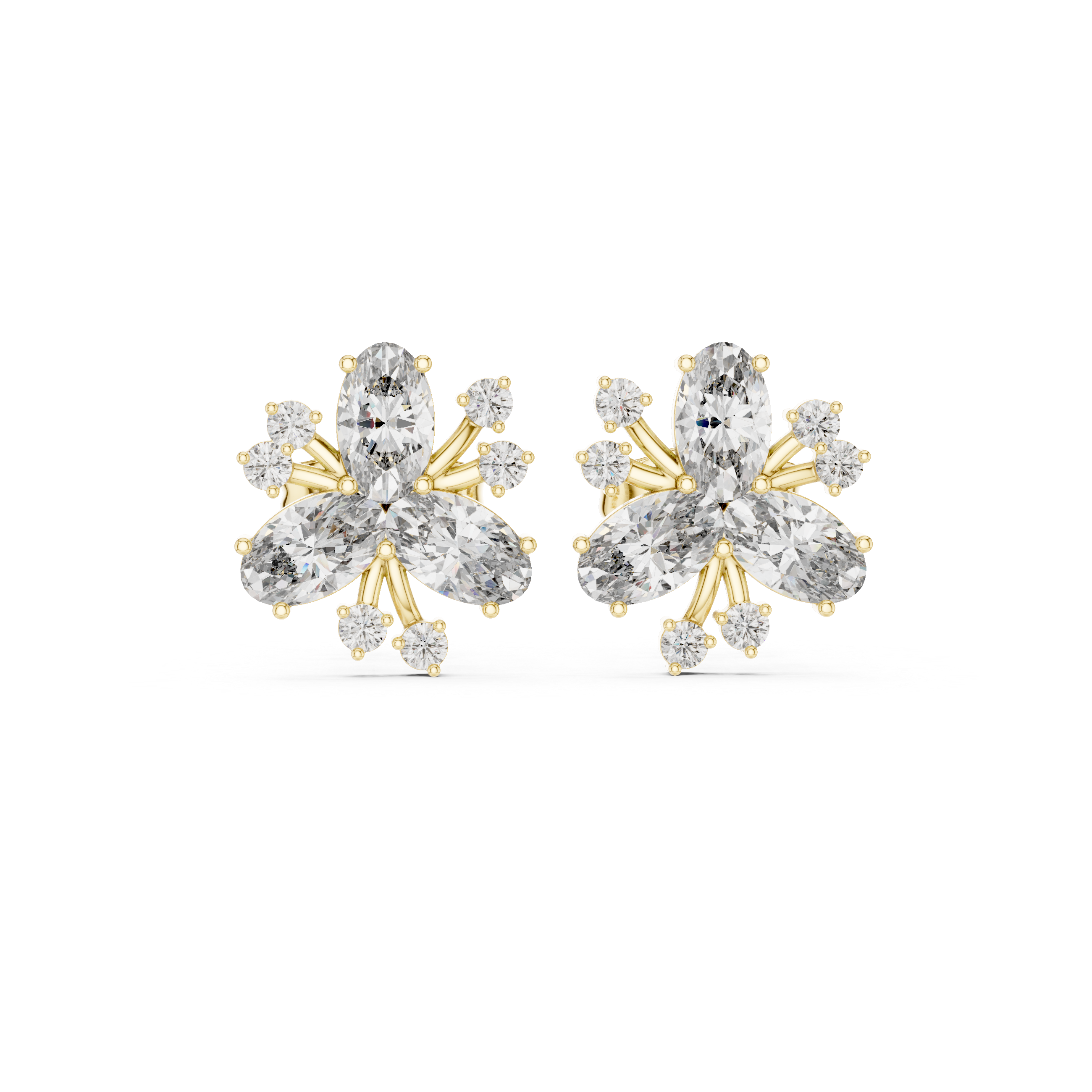 Oval Floral Diamond Cluster Stud Earrings