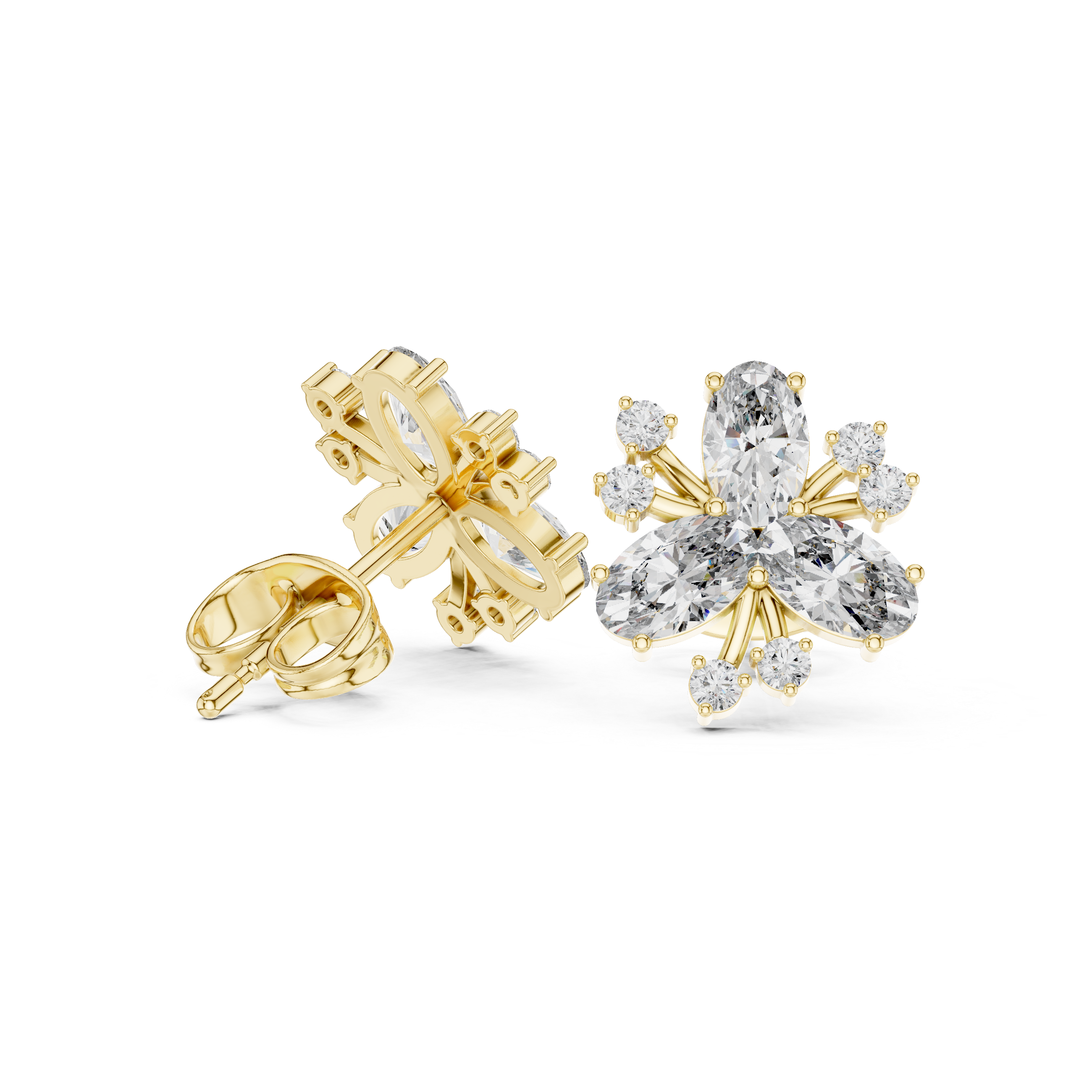 Oval Floral Diamond Cluster Stud Earrings