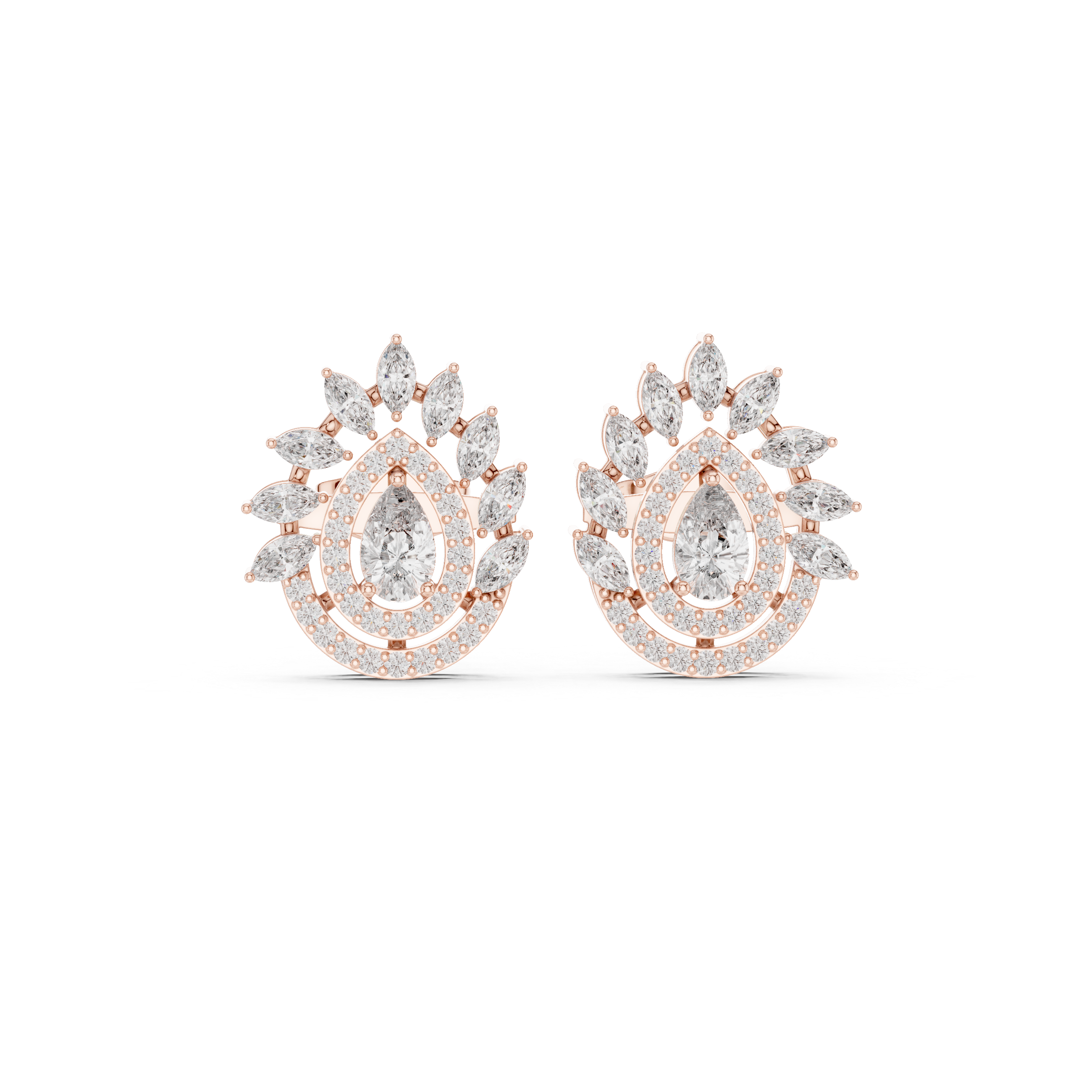 Pear Halo Marquise Diamond Statement Stud Earrings