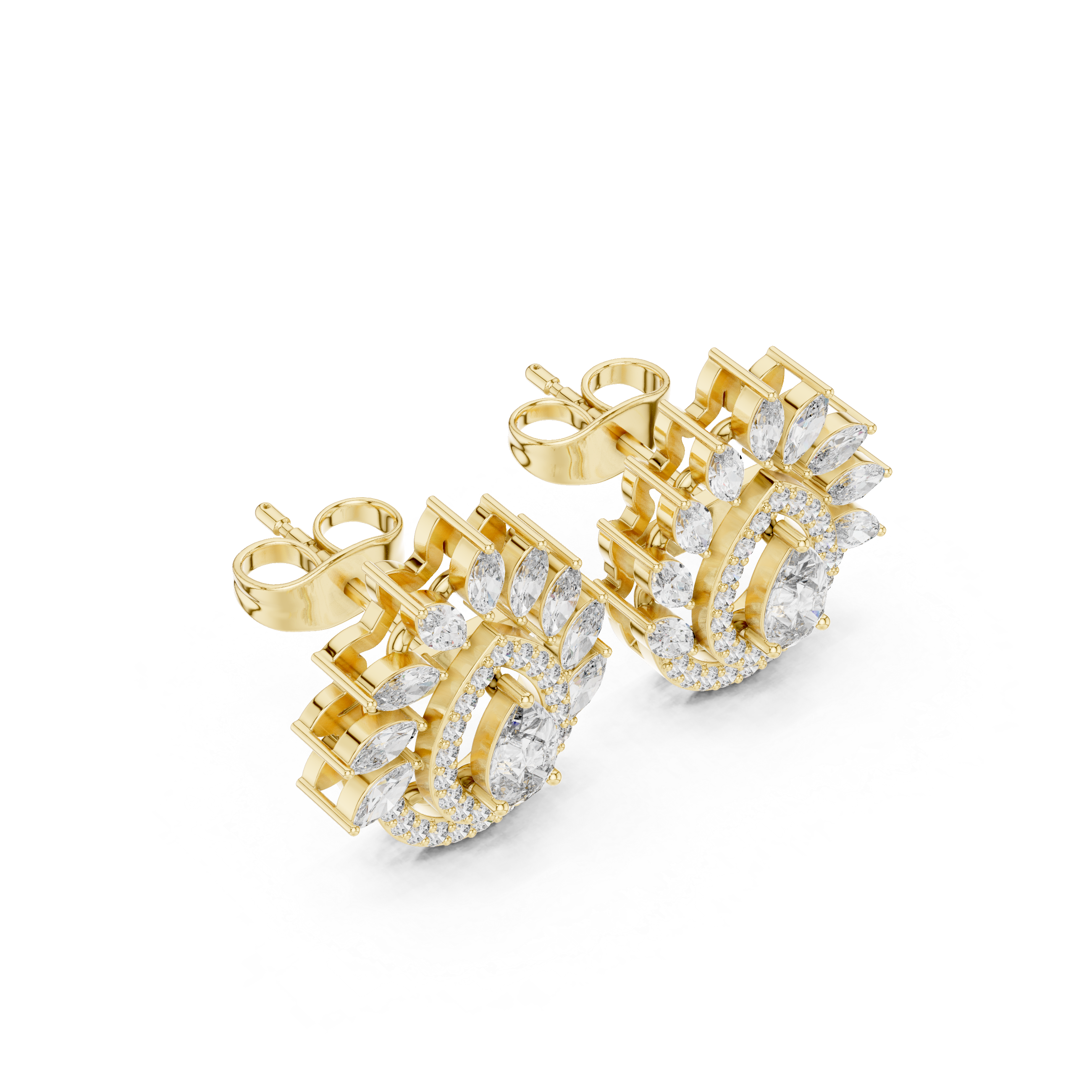 Pear Halo Marquise Diamond Statement Stud Earrings