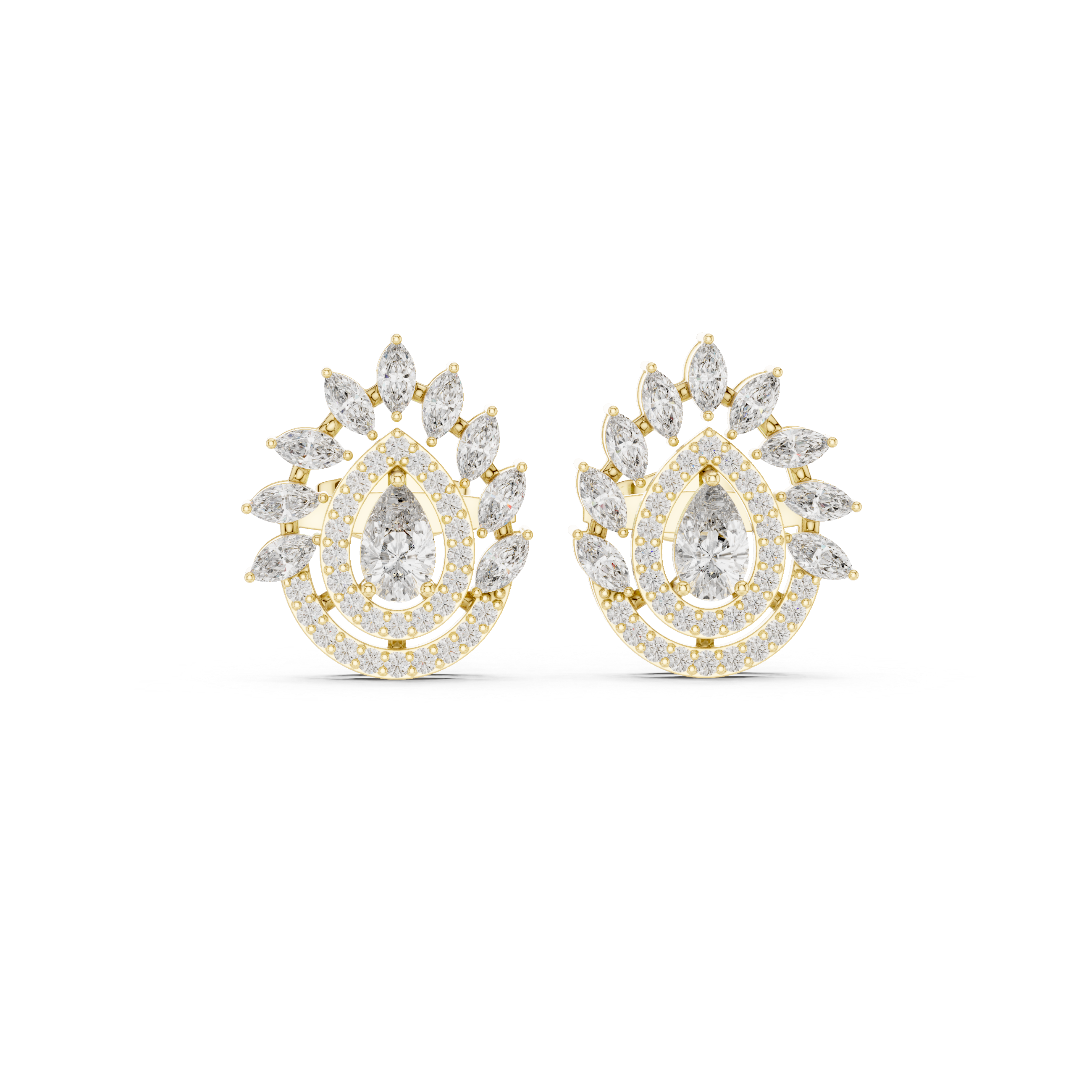 Pear Halo Marquise Diamond Statement Stud Earrings