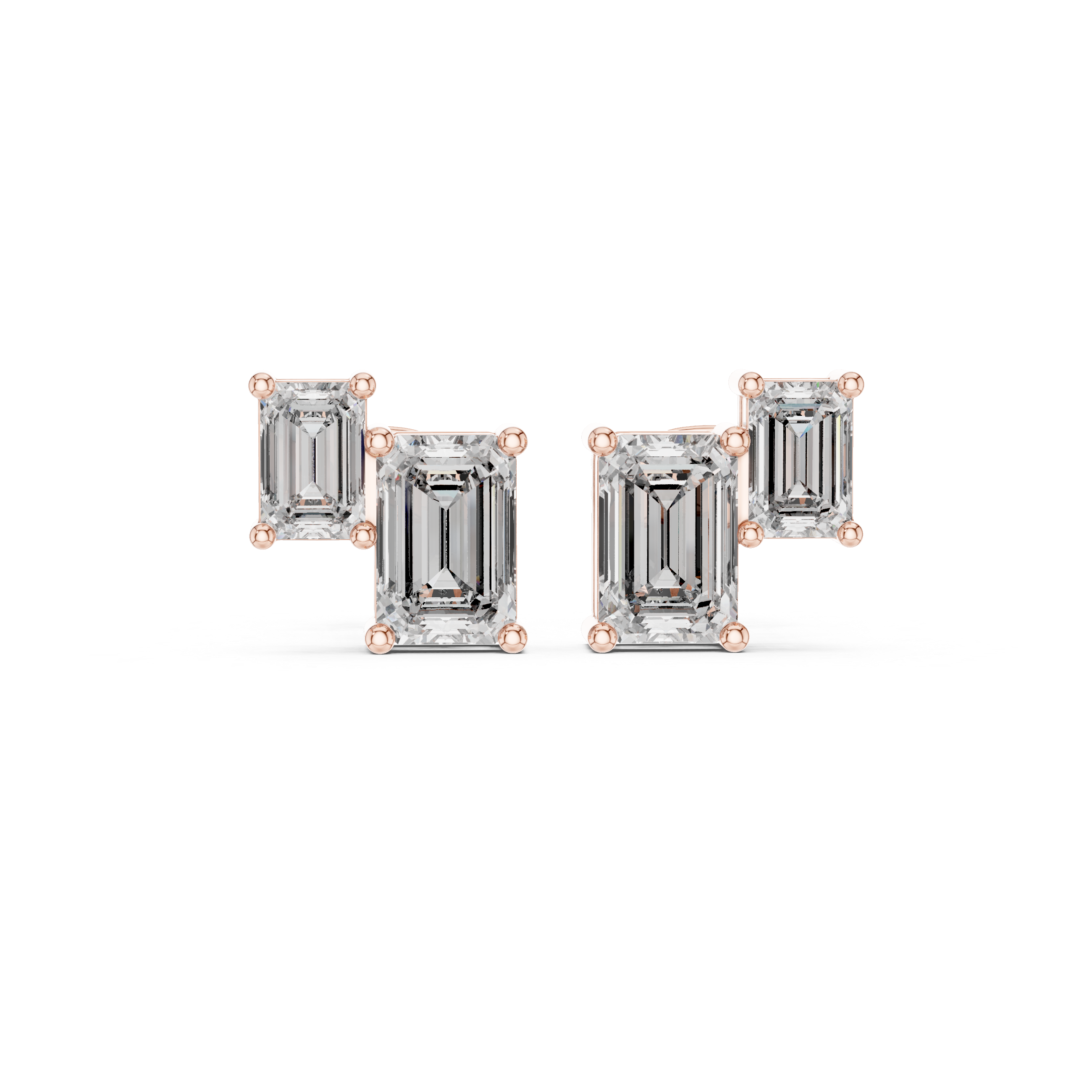 Emerald Cut Diamond Bar Stud Earrings