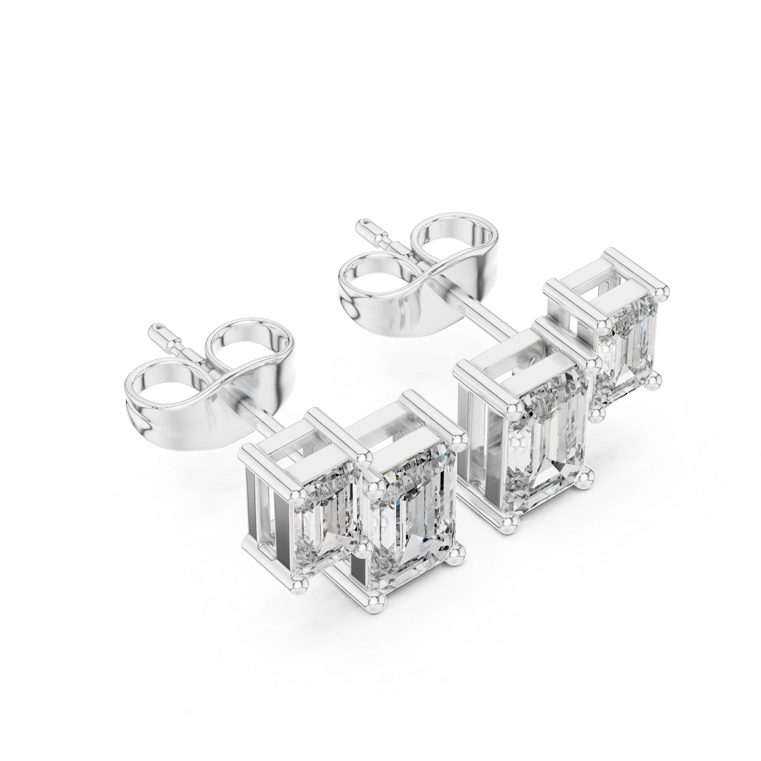 Emerald Cut Diamond Bar Stud Earrings