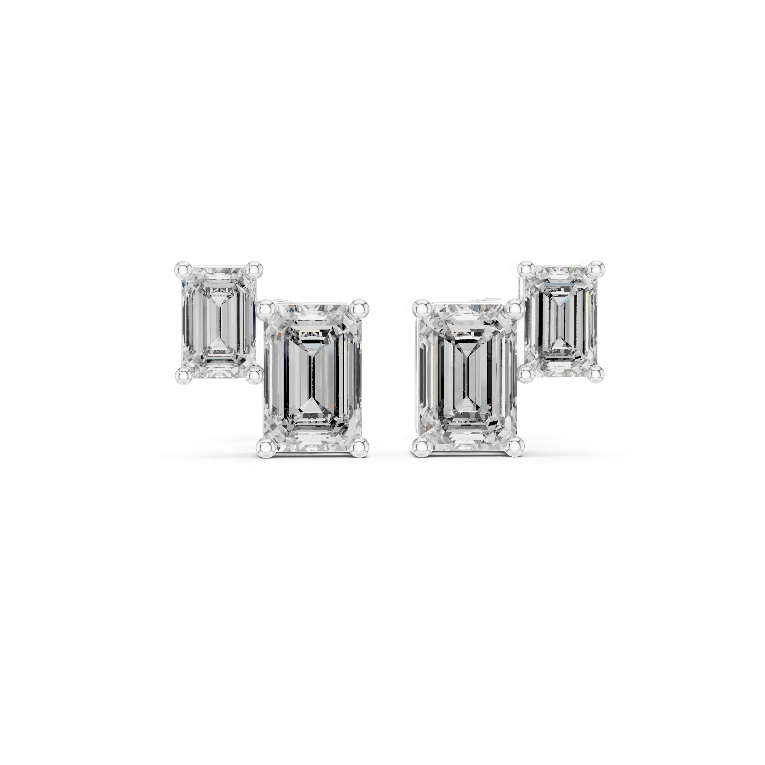 Emerald Cut Diamond Bar Stud Earrings